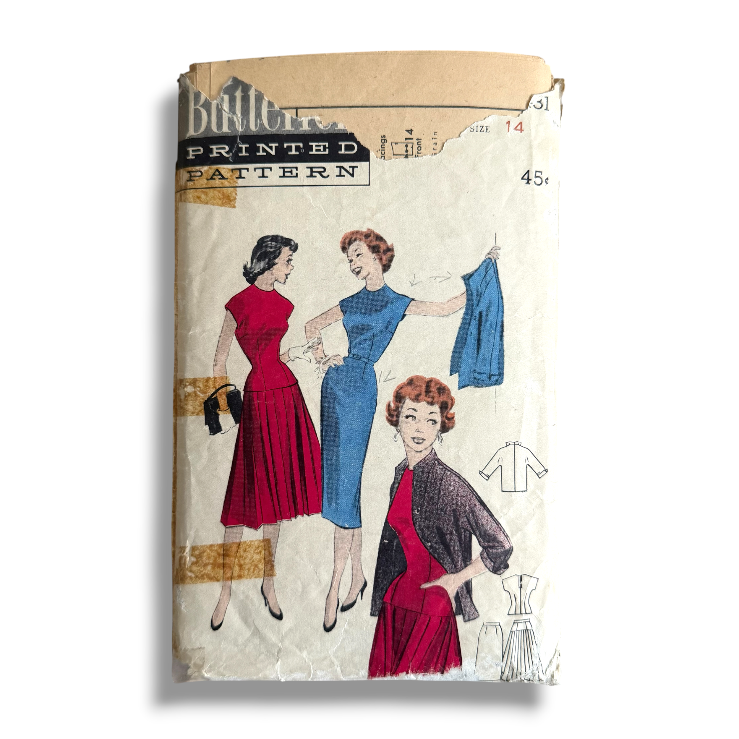 Butterick 7431, 50s Teenage Blouse, Jacket & Skirt, Size 14, Bust 32, Cut, Vintage Sewing Pattern