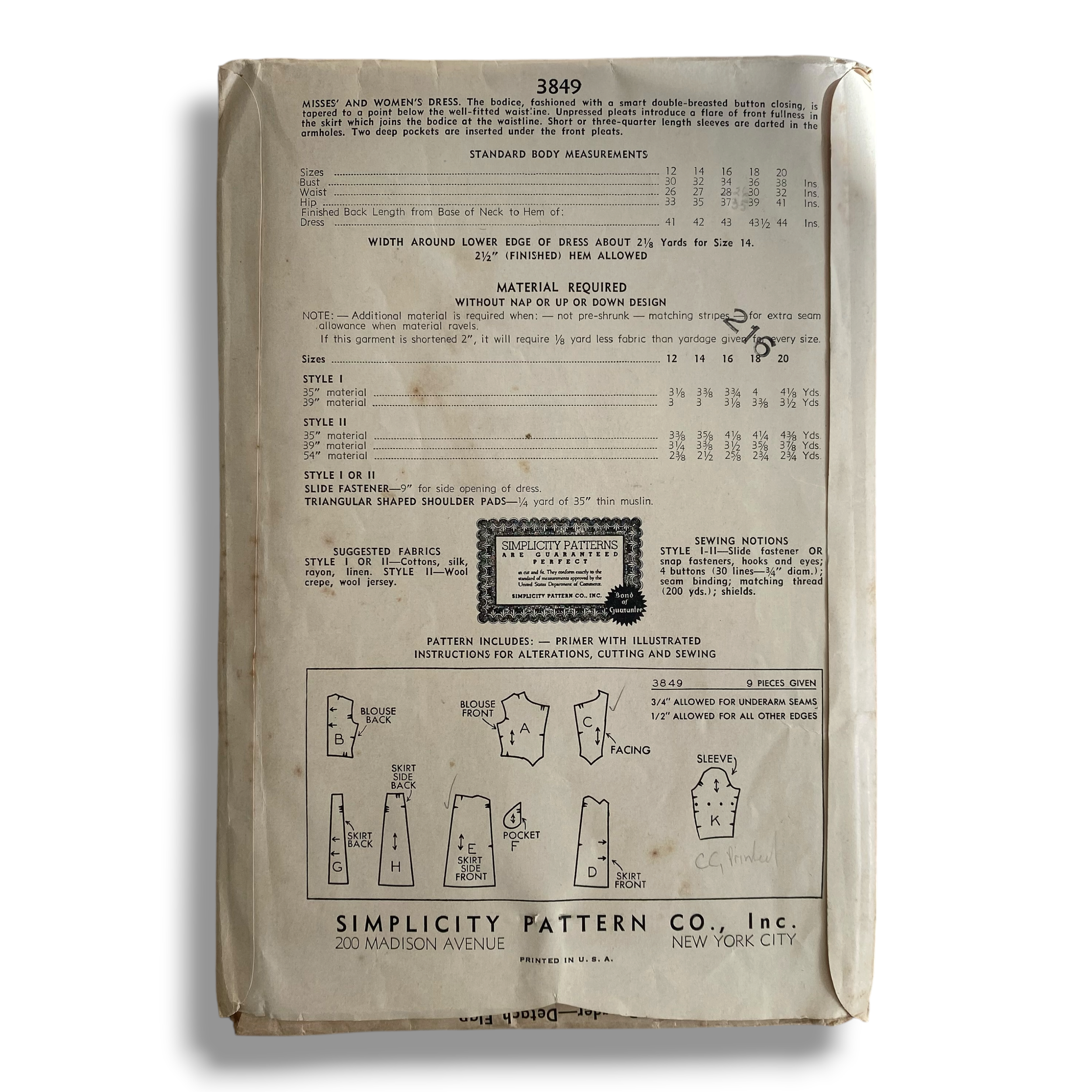 Simplicity 2476, 50s Suit Dress, Size 14/34, Cut & Complete, Vintage ...