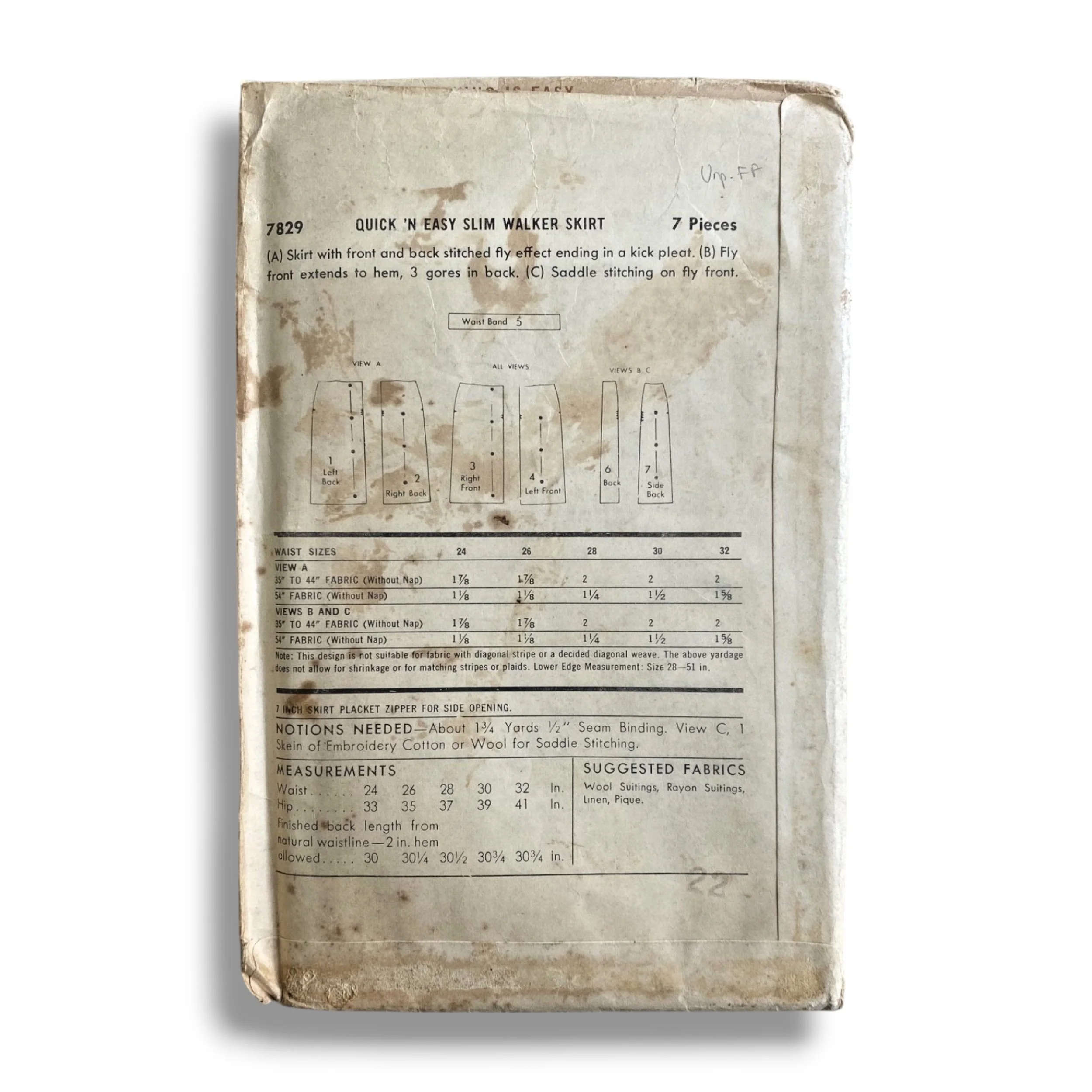 Butterick 7829, 50s Skirt, Size W28:H37, Factory Folded, Vintage Sewing Pattern1.jpg