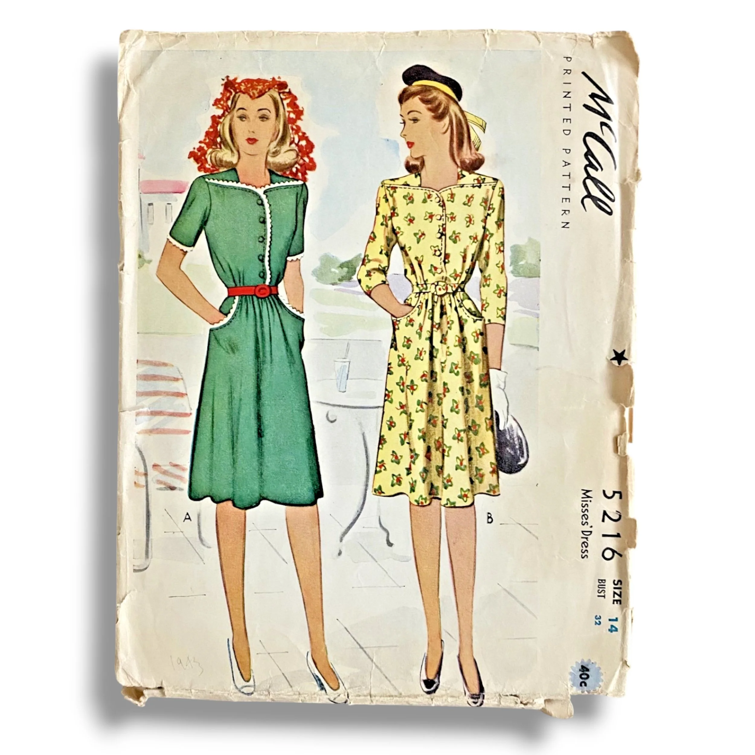 McCall 5216, 40s Dress, Size 14:32, Cut & Complete, Vintage Sewing Pattern.jpg