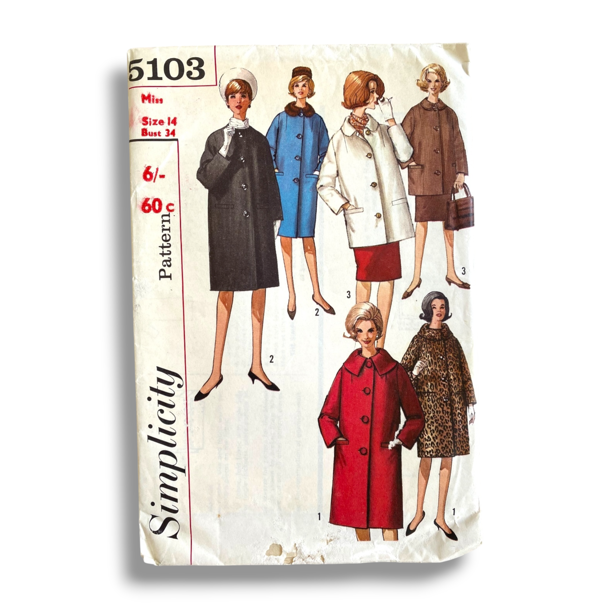 Simplicity 5103, 60s Coat, Size 14/34, Cut & Complete, Vintage Sewing Pattern