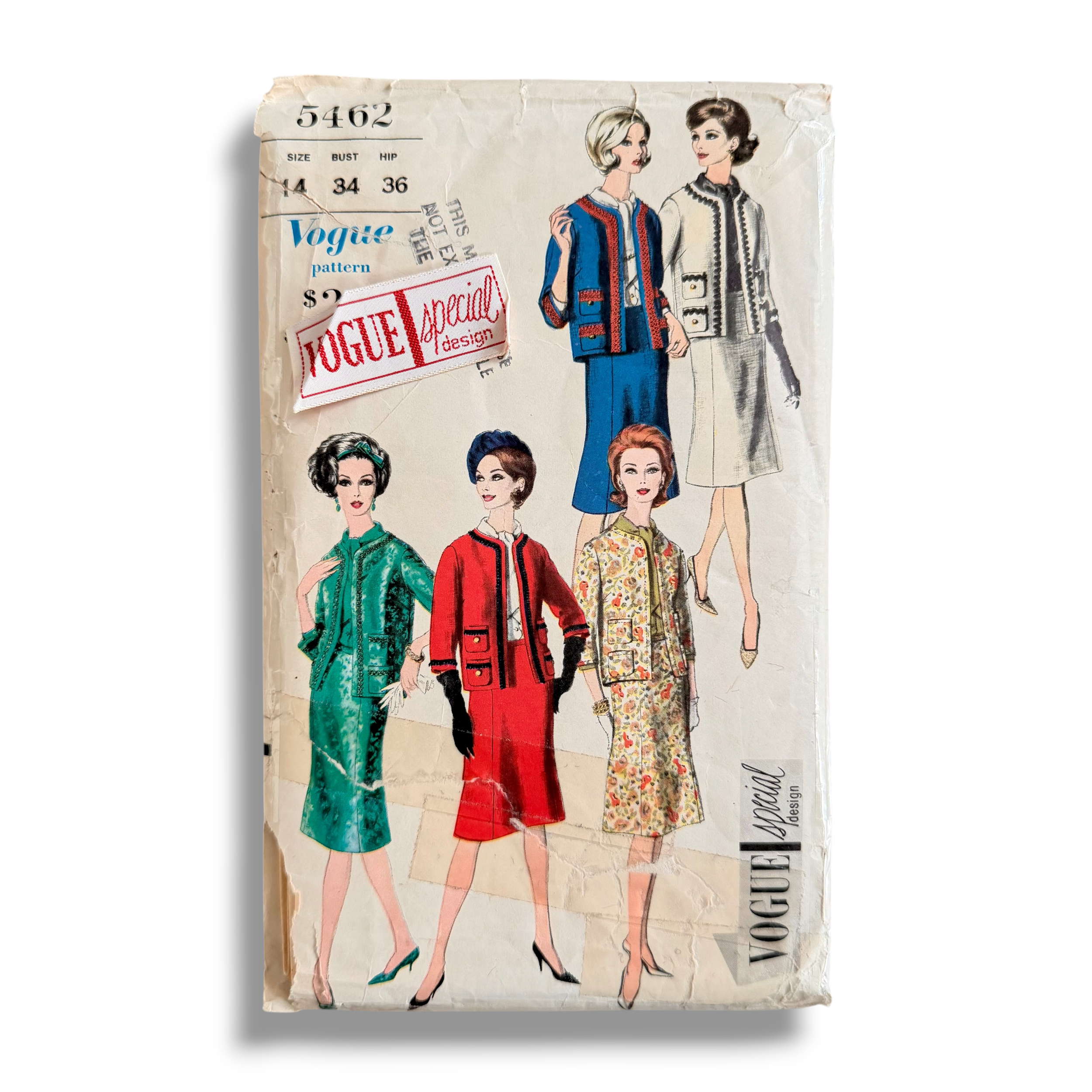 Vogue 5462, 60s Suit & Blouse, Size 14 Bust 34 Hip 36, Cut & Complete, Label, Vintage Sewing Pattern