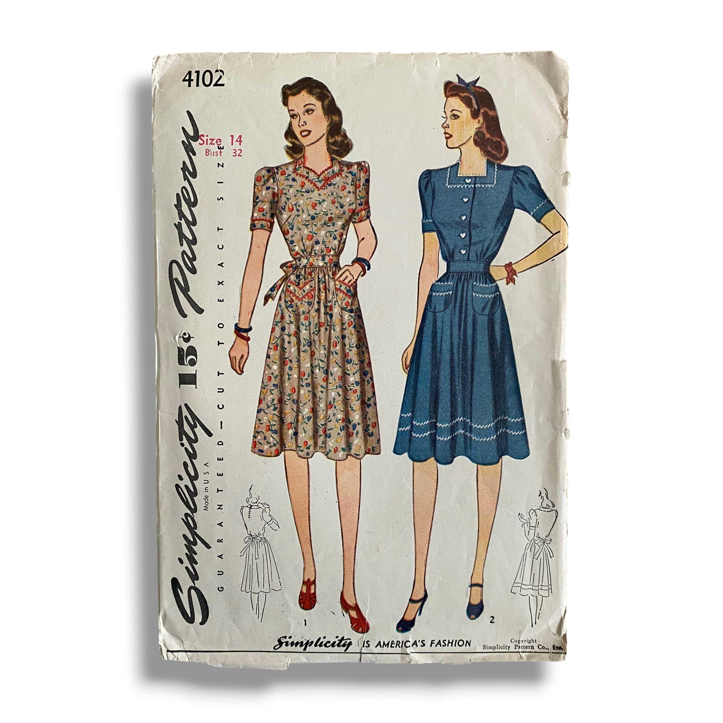 Simplicity 4102, 40s Dress, Size 14/32, Cut & Complete, Vintage Sewing Pattern