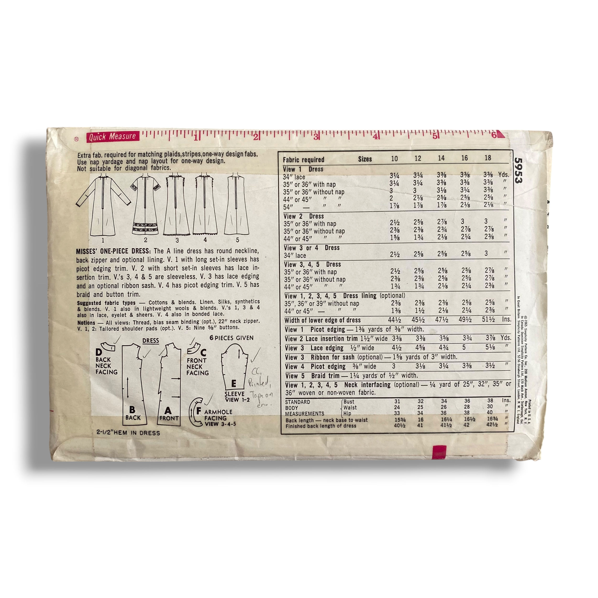 Simplicity 5953, 60s Dress, Size 14:34, Cut & Complete, Vintage Sewing Pattern1.PNG
