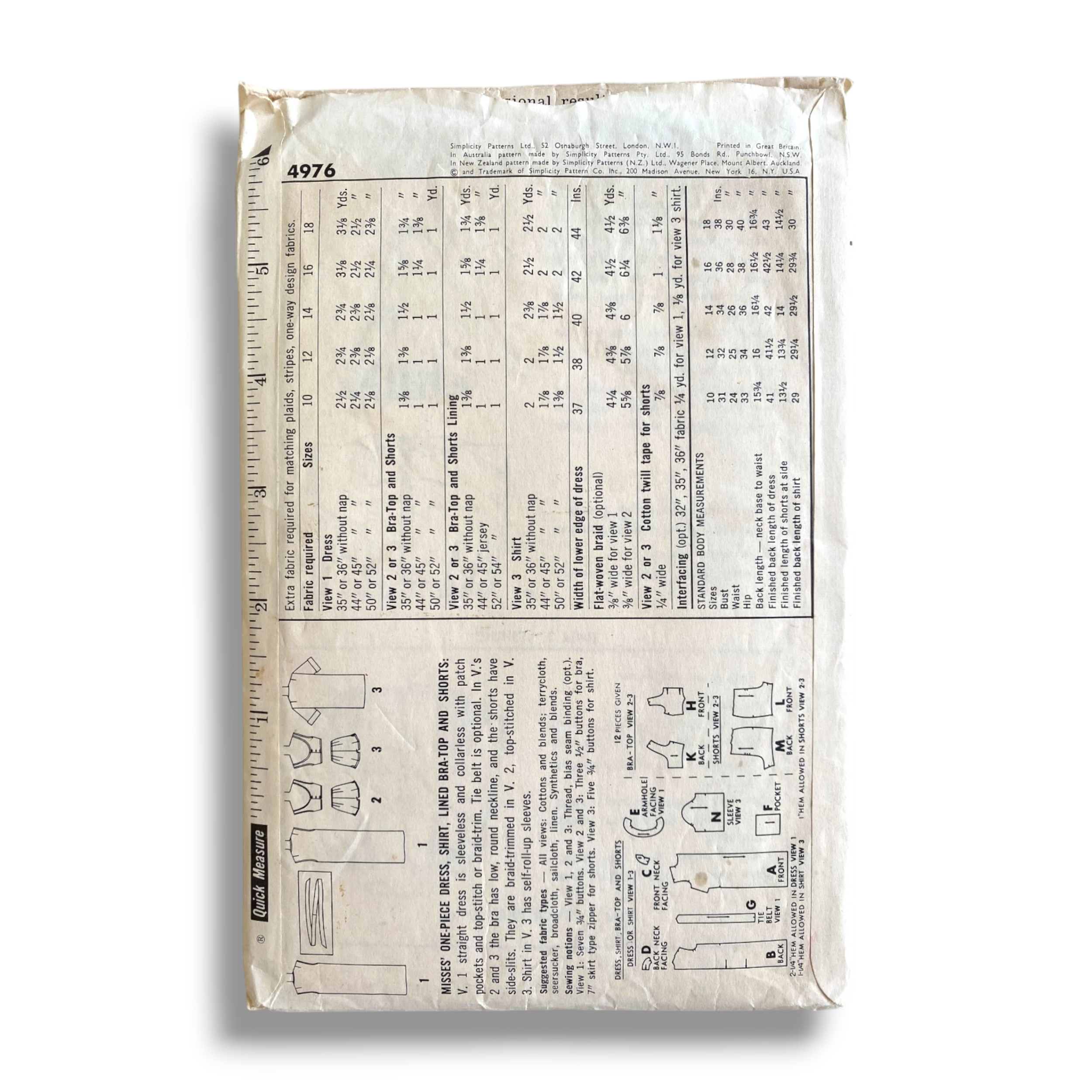 Simplicity 4976, 60s Dress:Shirt:Bra-Top:Short, Size 14:34, Cut & Complete, Vintage Sewing Pattern1.PNG