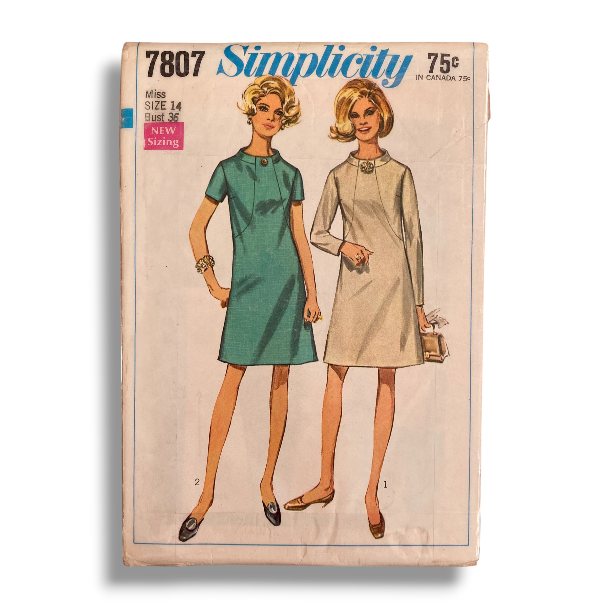 Simplicity 7807, 60s Dress, Size 14/36, Cut & Complete, Vintage Sewing Pattern