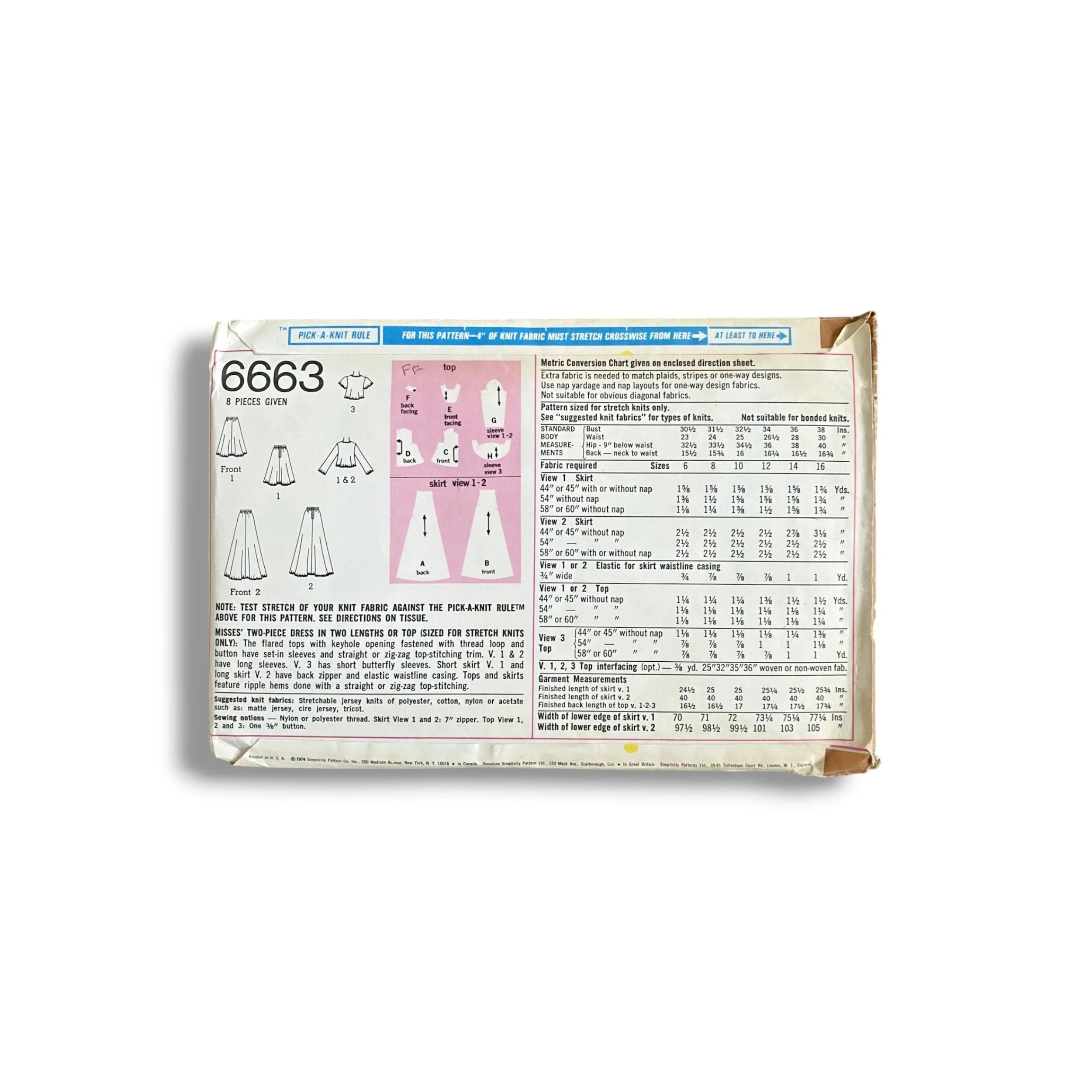 Simplicity 6663, 70s Top:Dress, Sz 16:38, Factory Folded, Vintage Sewing Pattern1.jpg
