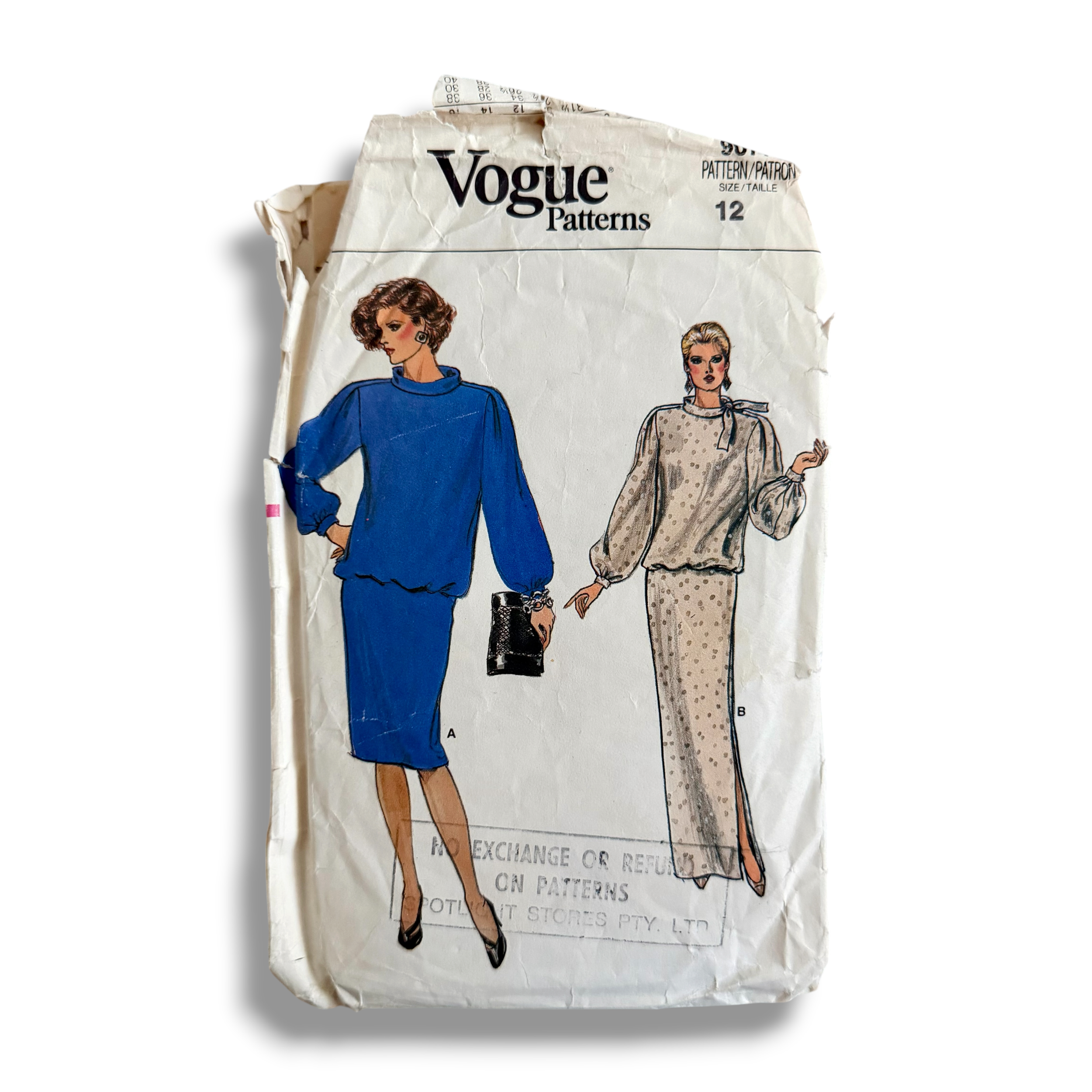 Vogue 9077, 80s Dress, Size 12 Bust 34, Cut & Complete, Vintage Sewing Pattern