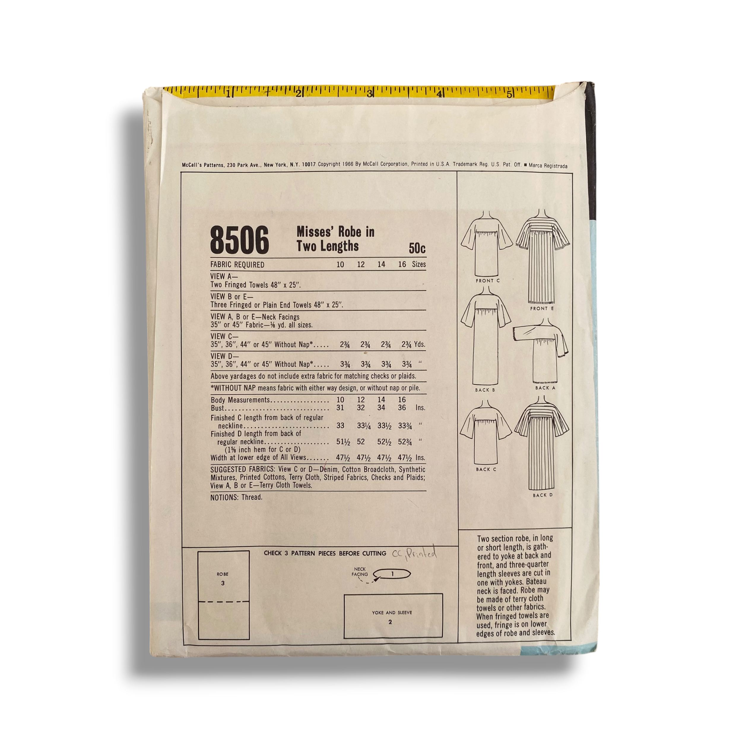 McCall’s 8506, 60s Robe, Size 16:36, Cut & Complete, Vintage Sewing Pattern1.PNG