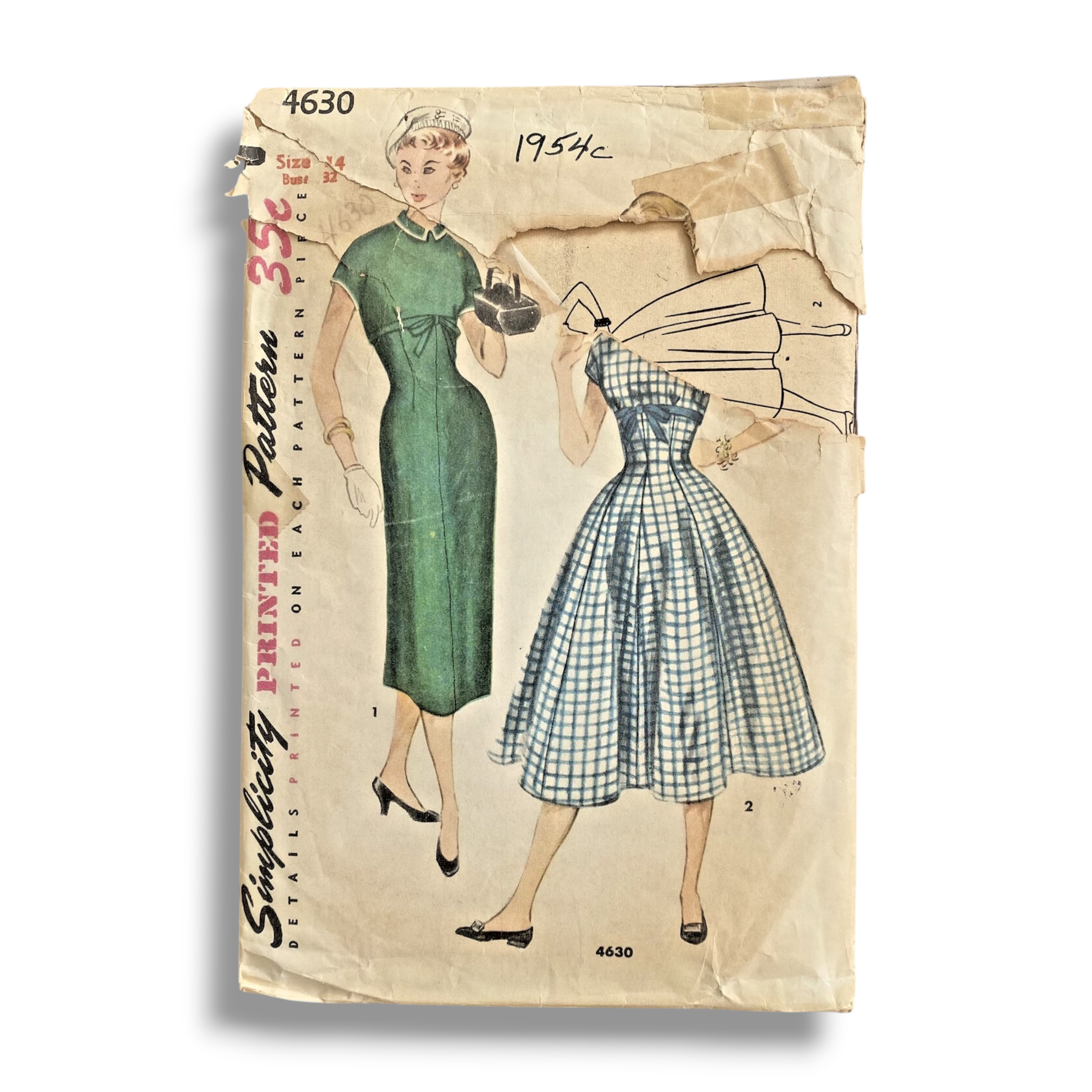 Simplicity 4630, 50s Dress, Size 14/32, Cut & Complete, Vintage Sewing Pattern