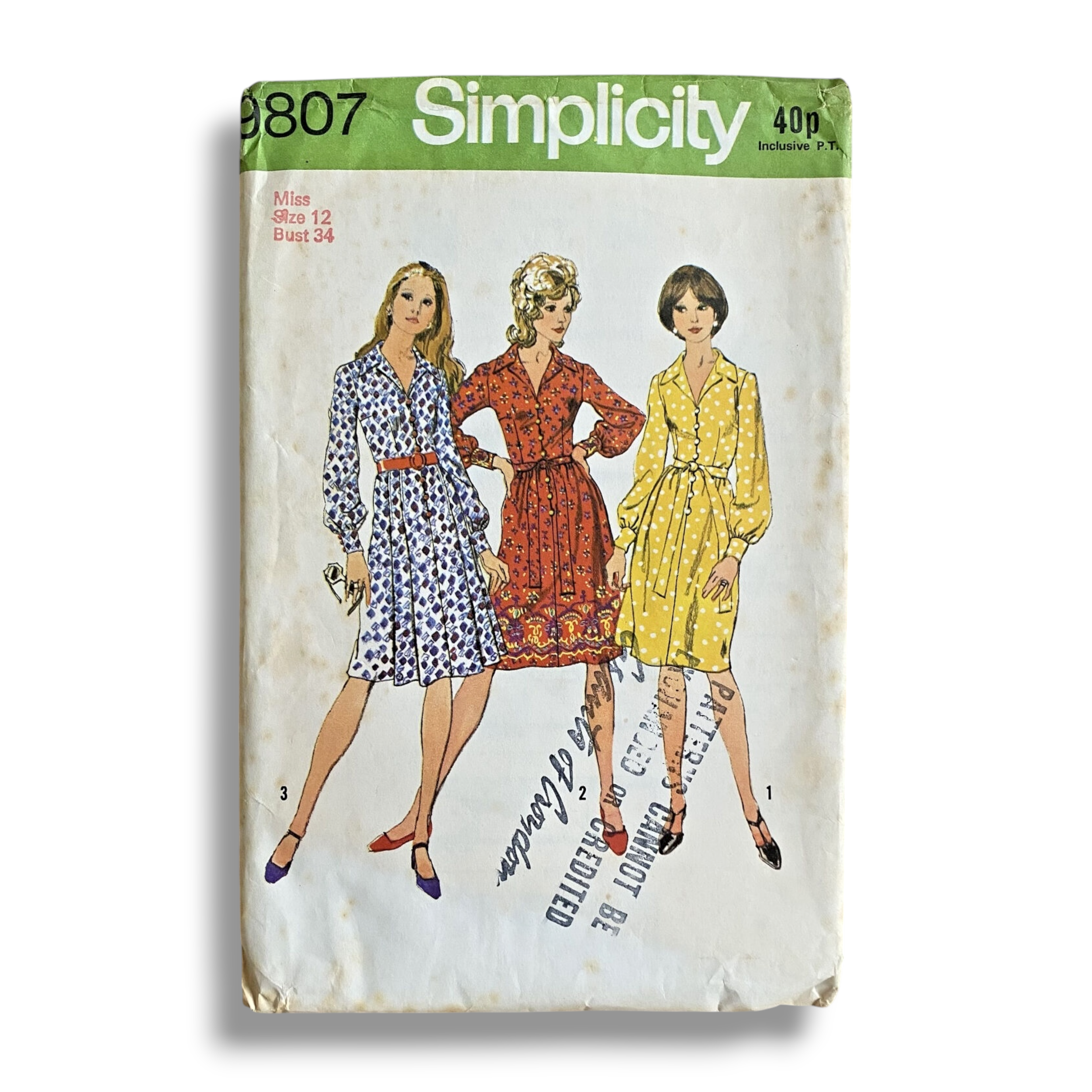 Simplicity 9807, 70s Shirt Dress, Size 12/34, Cut & Complete, Vintage Sewing Pattern