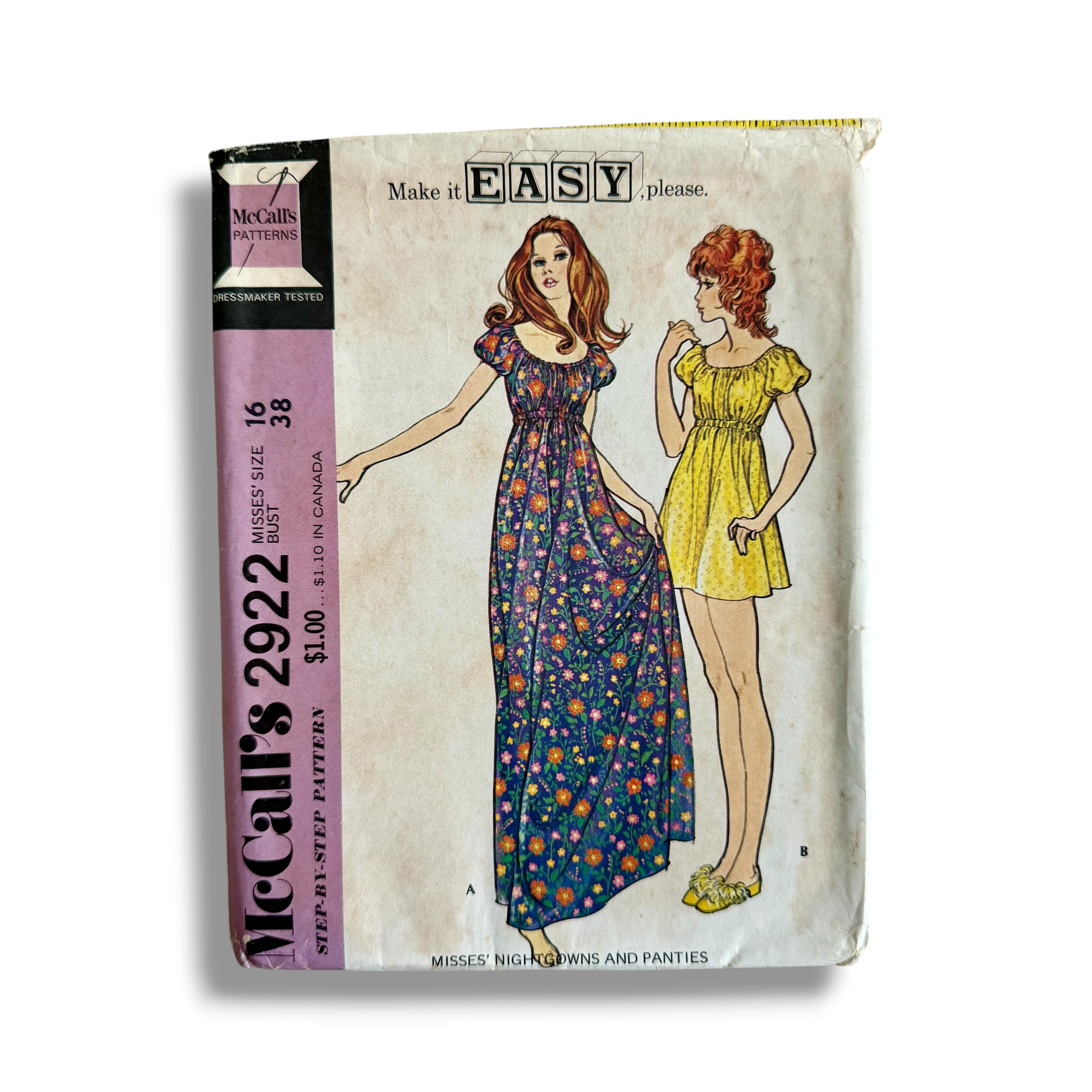 McCall's 2922, 70s Nightgown & Panties, Size 16 Bust 38, Cut & Complete, Vintage Sewing Pattern1.PNG