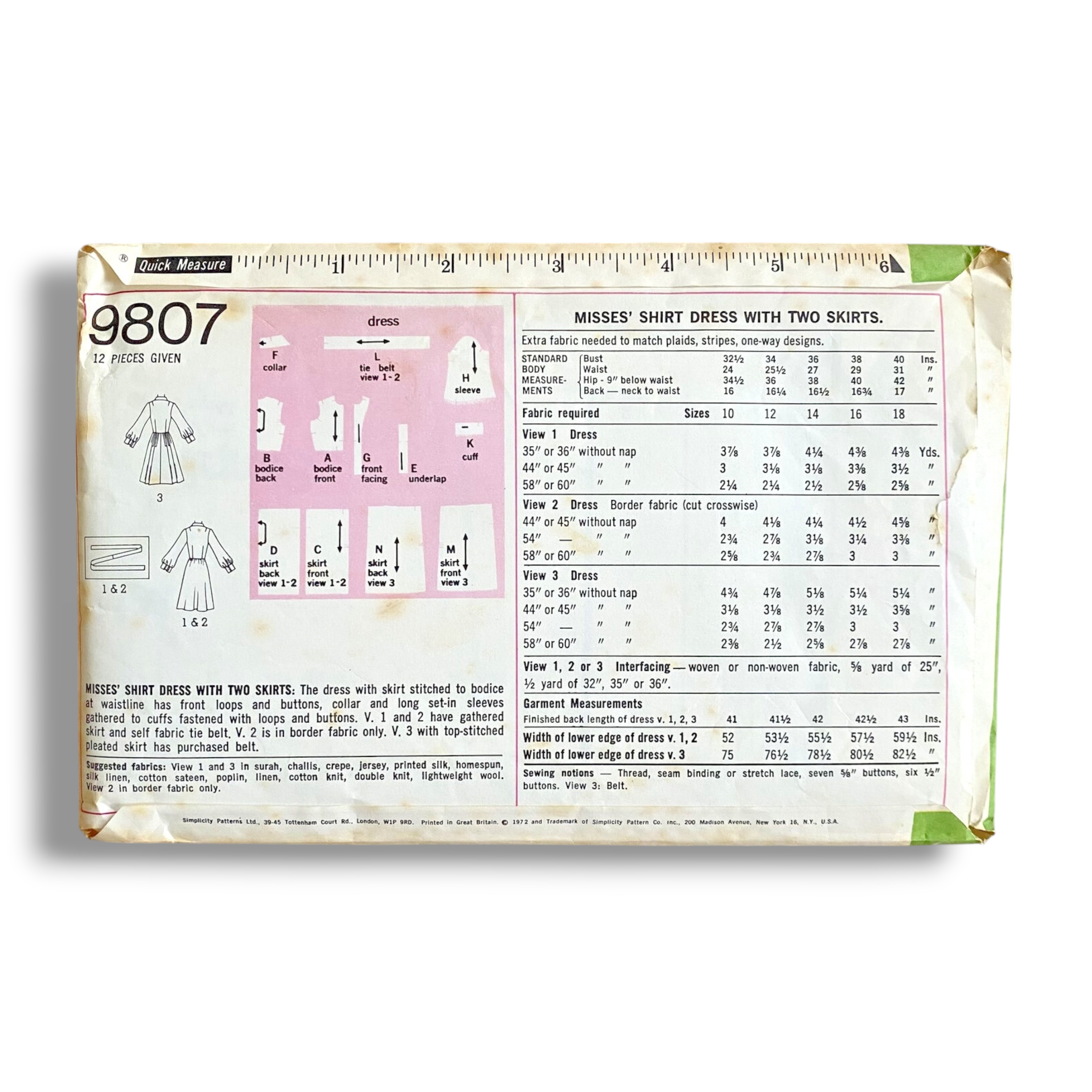 Simplicity 9807, 70s Shirt Dress, Size 12:34, Cut & Complete, Vintage Sewing Pattern1.PNG