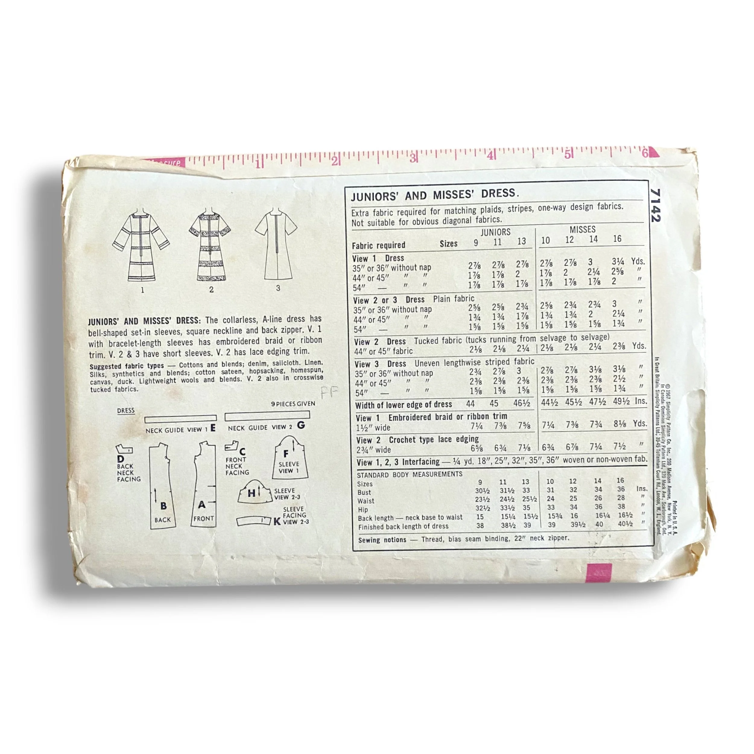 Simplicity 7142, 60s Dress, Size 12:32, Factory Folded, Vintage Sewing Pattern1.jpg