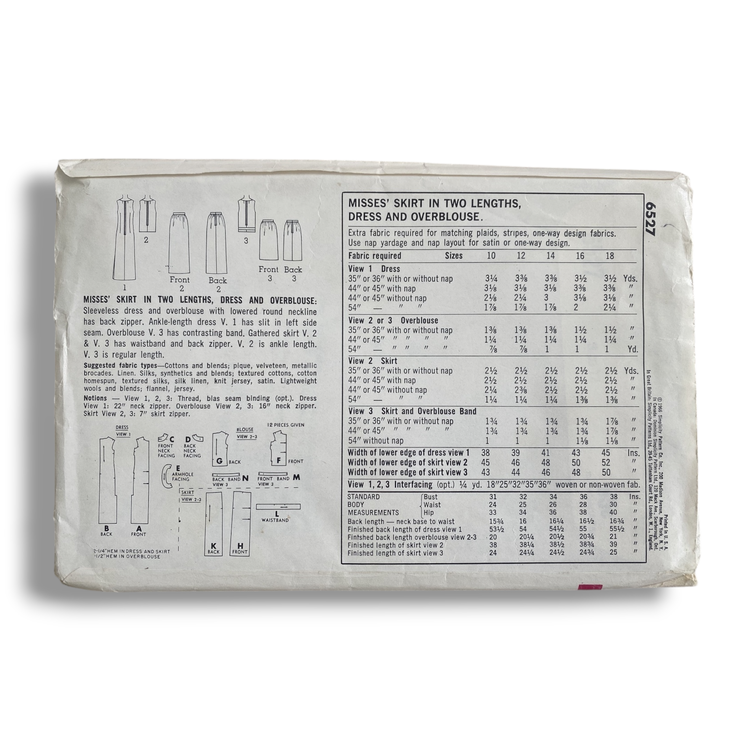 Simplicity 6527, 60s Skirt:Dress:Overblouse, Size 12:32, Cut & Complete, Vintage Sewing Pattern.PNG