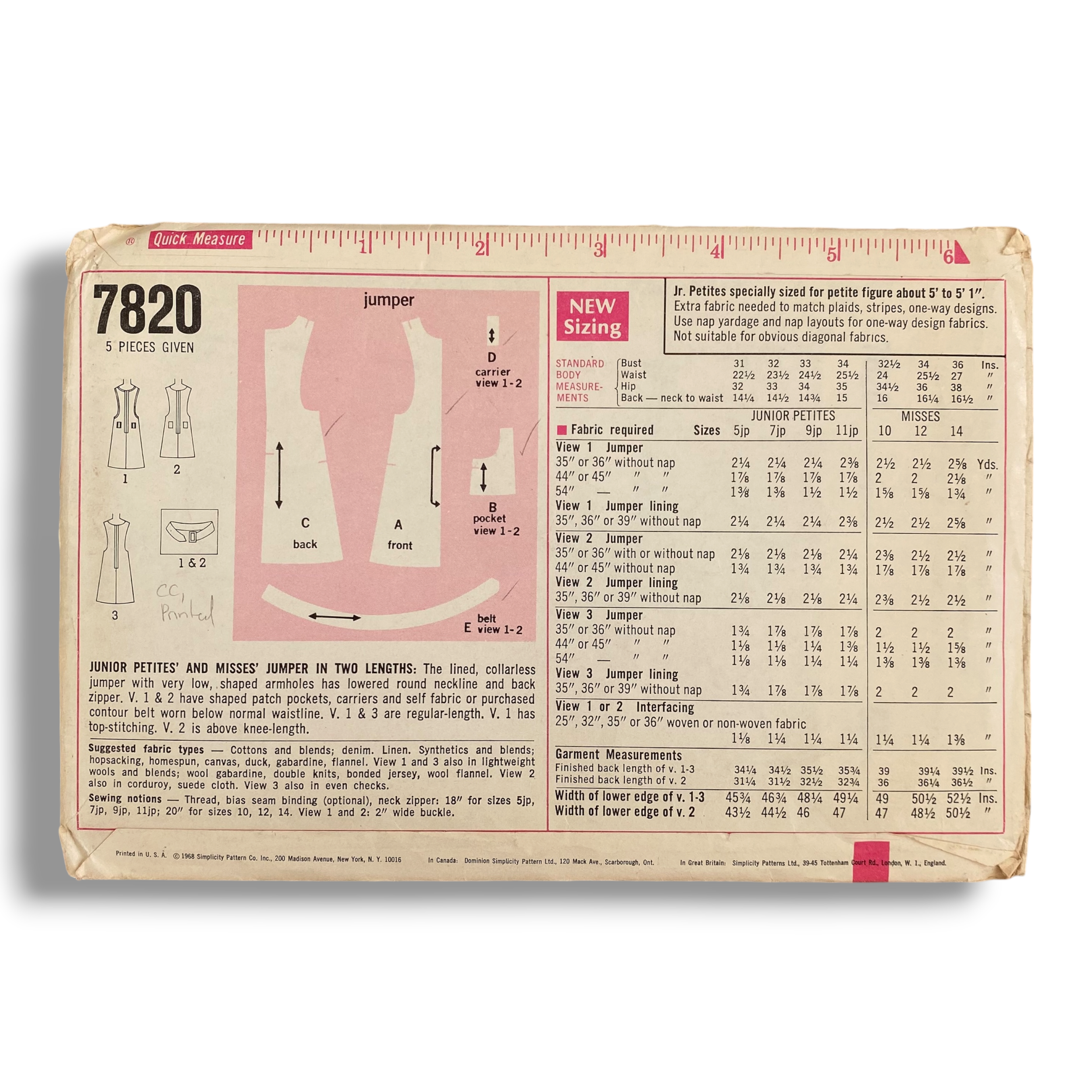 Simplicity 7820, 60s Jumper, Size 14:36, Cut & Complete, Vintage Sewing Pattern1.PNG