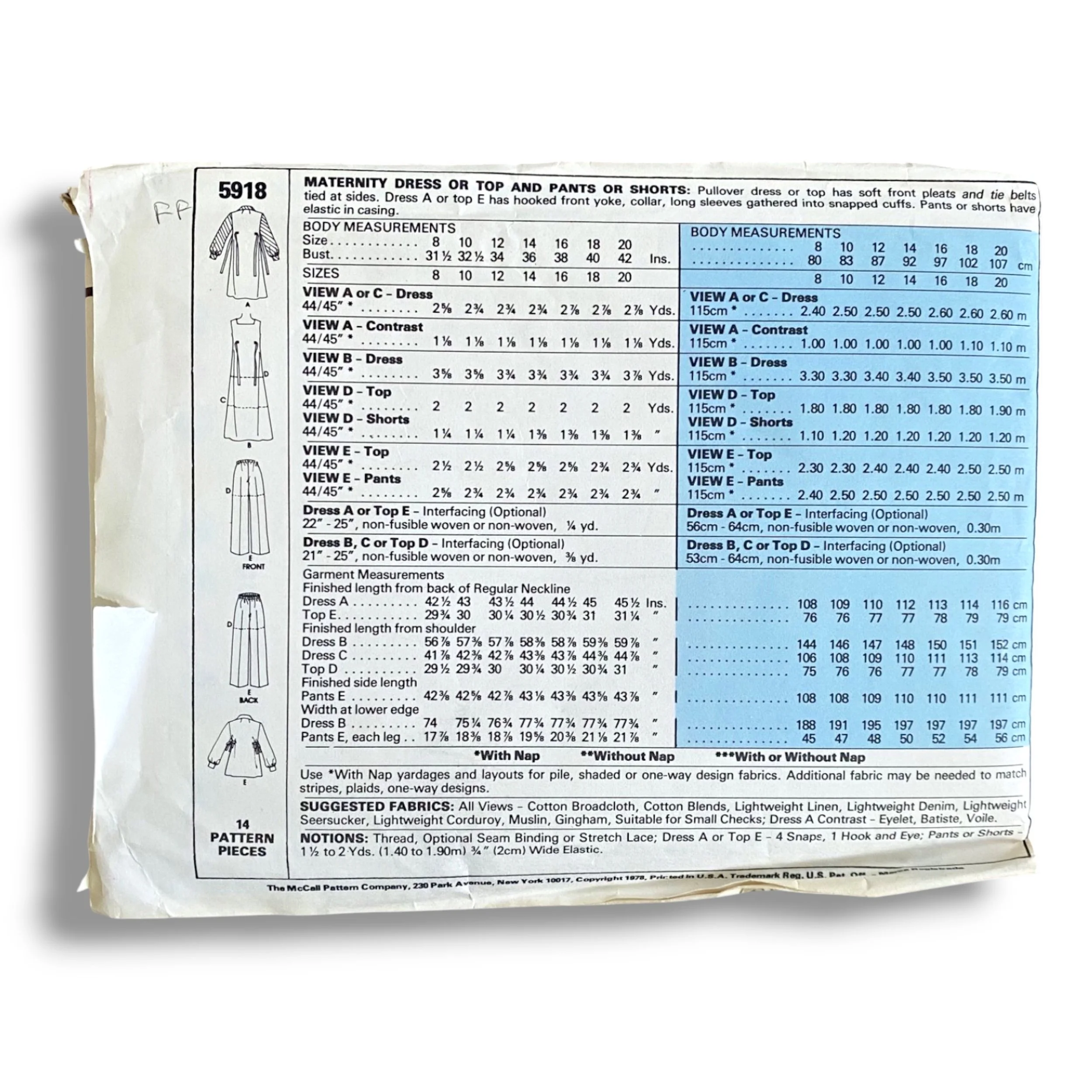 McCalls 5918, 70s Dress:Top:Pant:Short, Size 12:34, Factory Folded, Vintage Sewing Pattern1.jpg