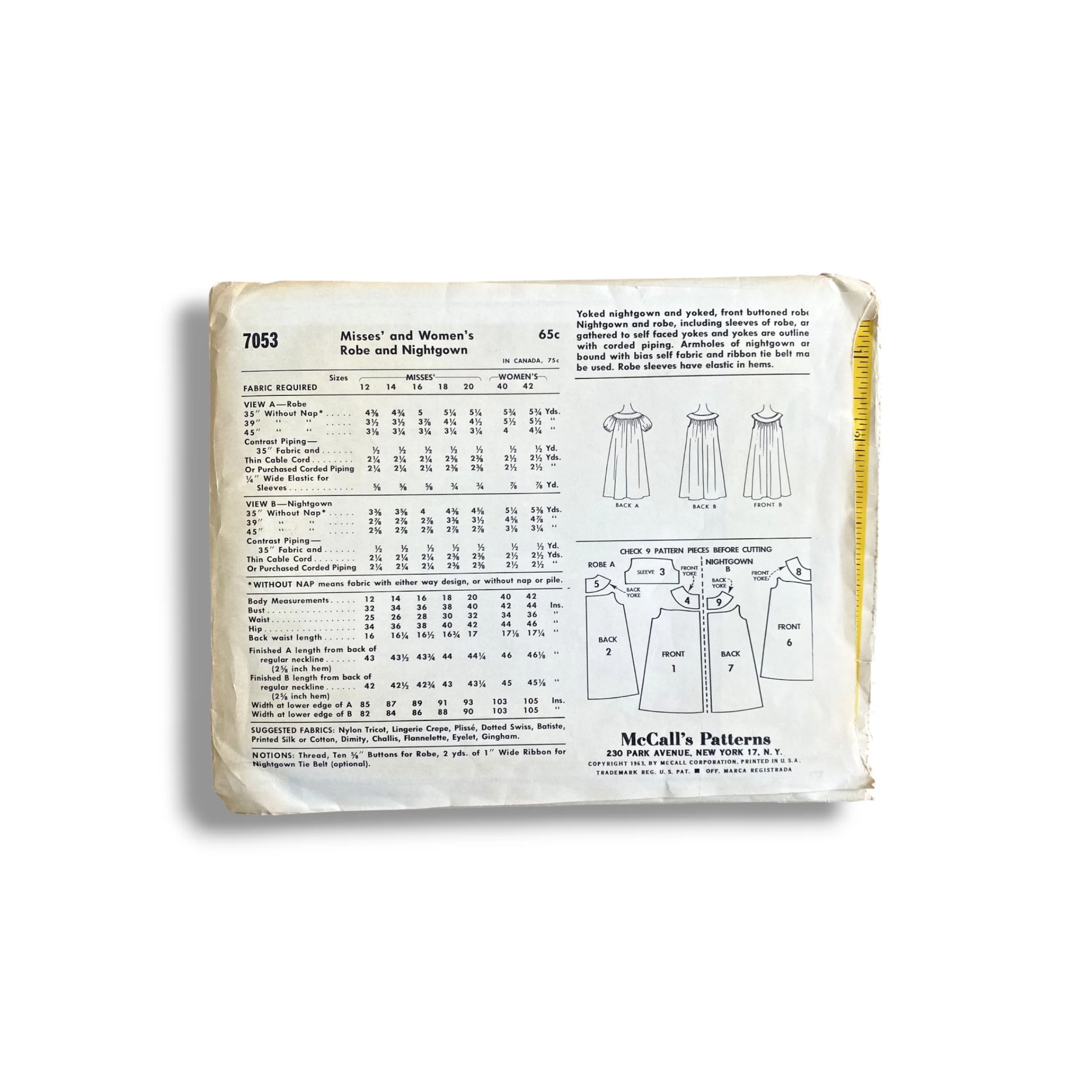 McCalls 7053, 60s Robe:Nightgown, Size 14:34, Factory Folded, Vintage Sewing Pattern1.jpg