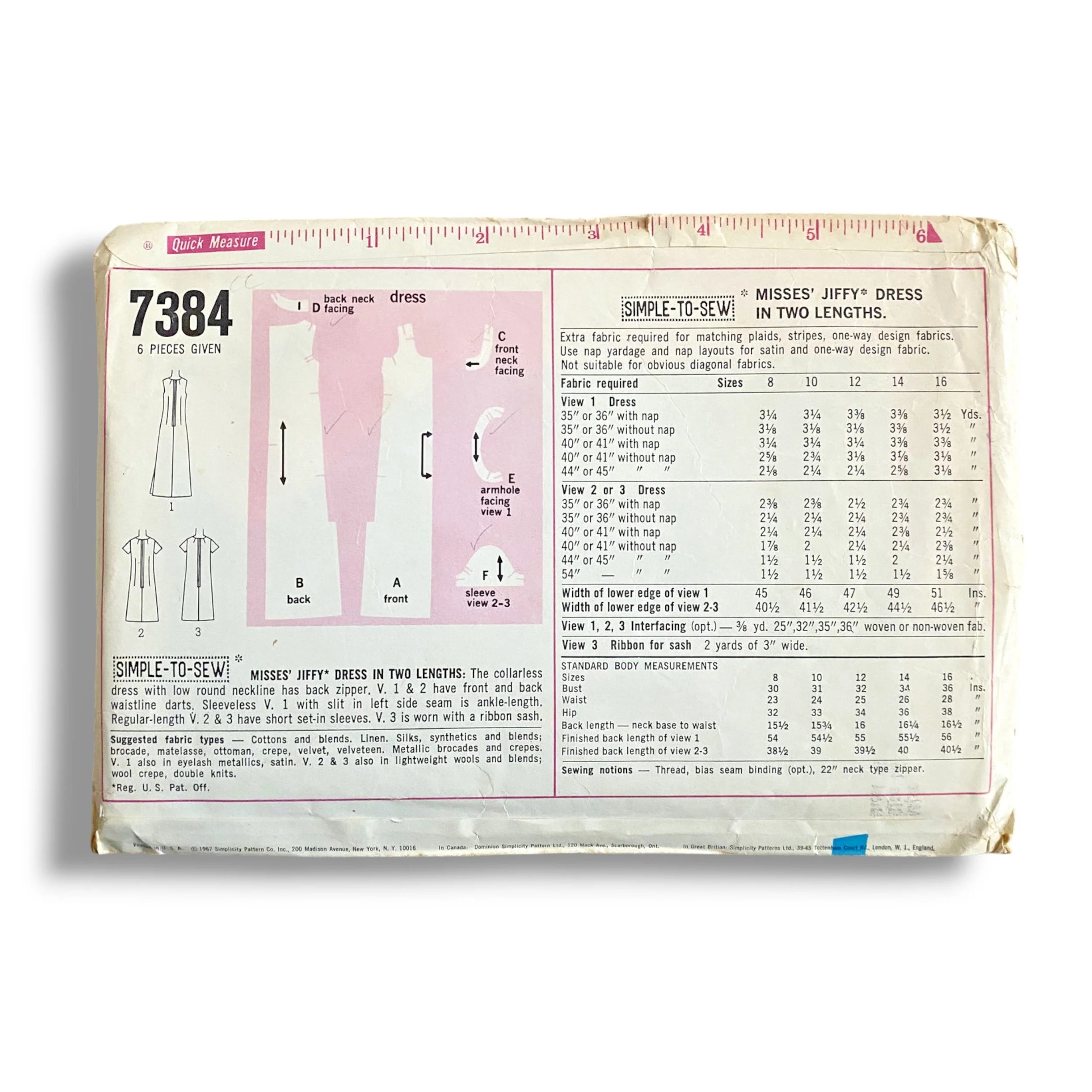 Simplicity 7384, 60s Dress, Size 16:36, Cut & Complete, Vintage Sewing Pattern1.jpg