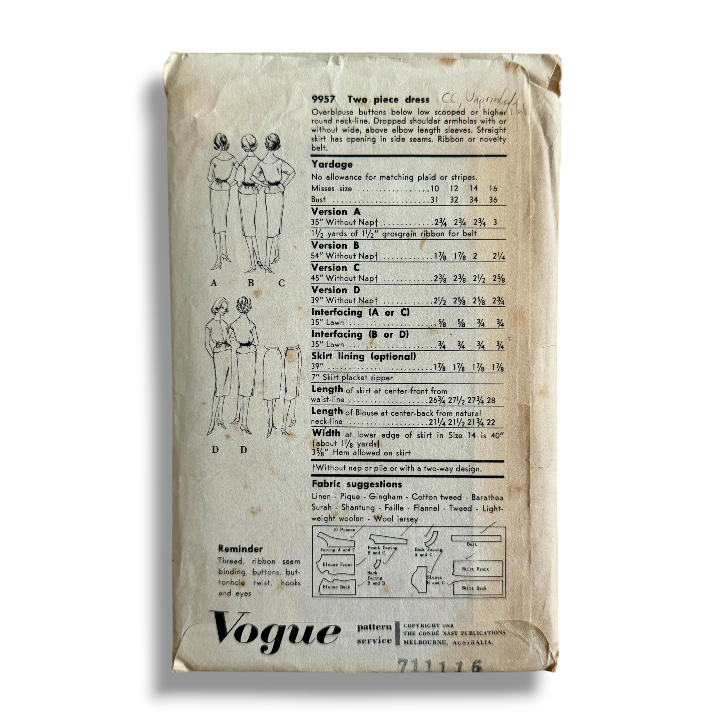 Vogue 9957, 60s Dress, Size 16 Bust 36 Hip 38, Cut & Complete, Vintage Sewing Pattern1.PNG