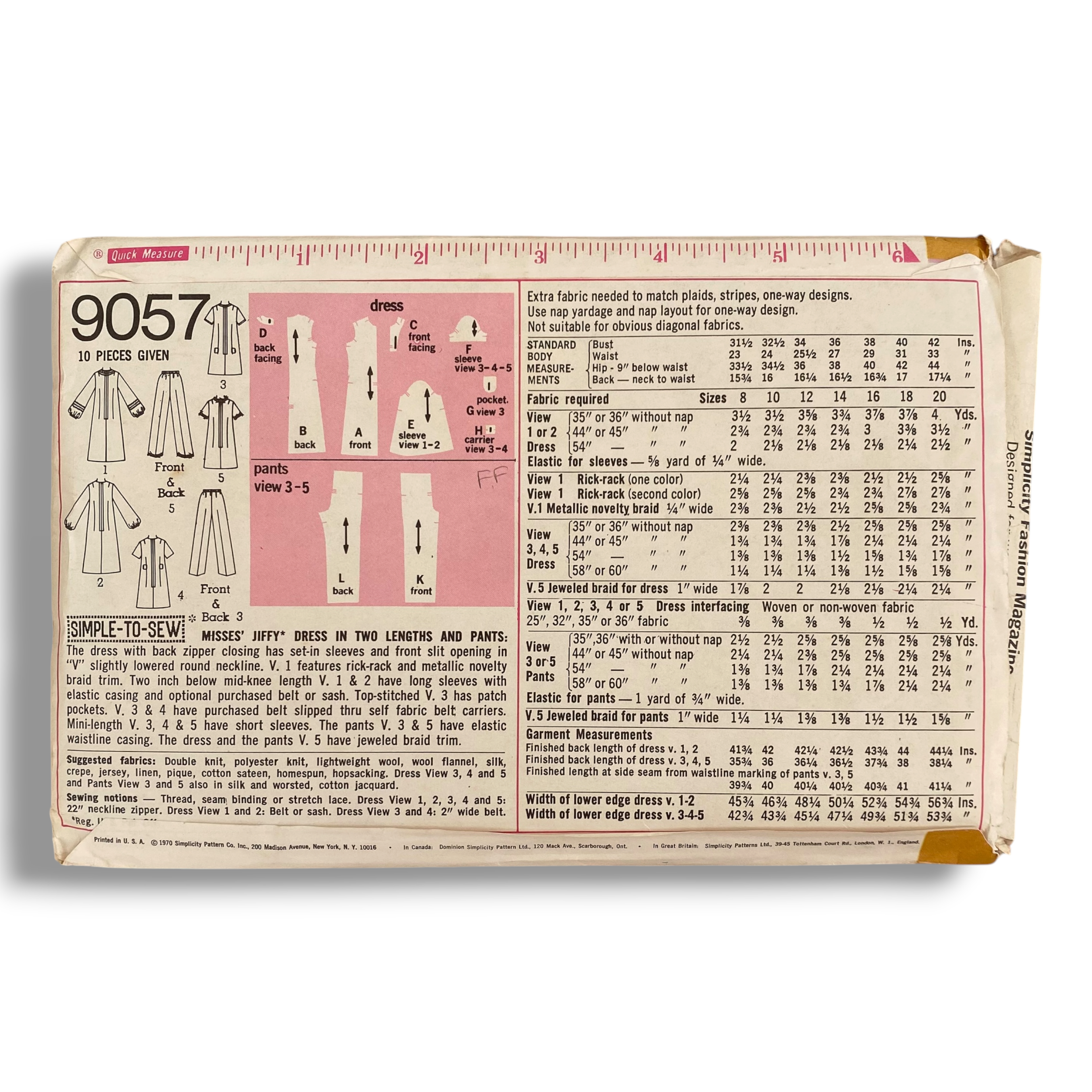 Simplicity 9057, 70s Dress:Pants, Size 10:32.5:24, Factory Folded, Vintage Sewing Pattern1.PNG