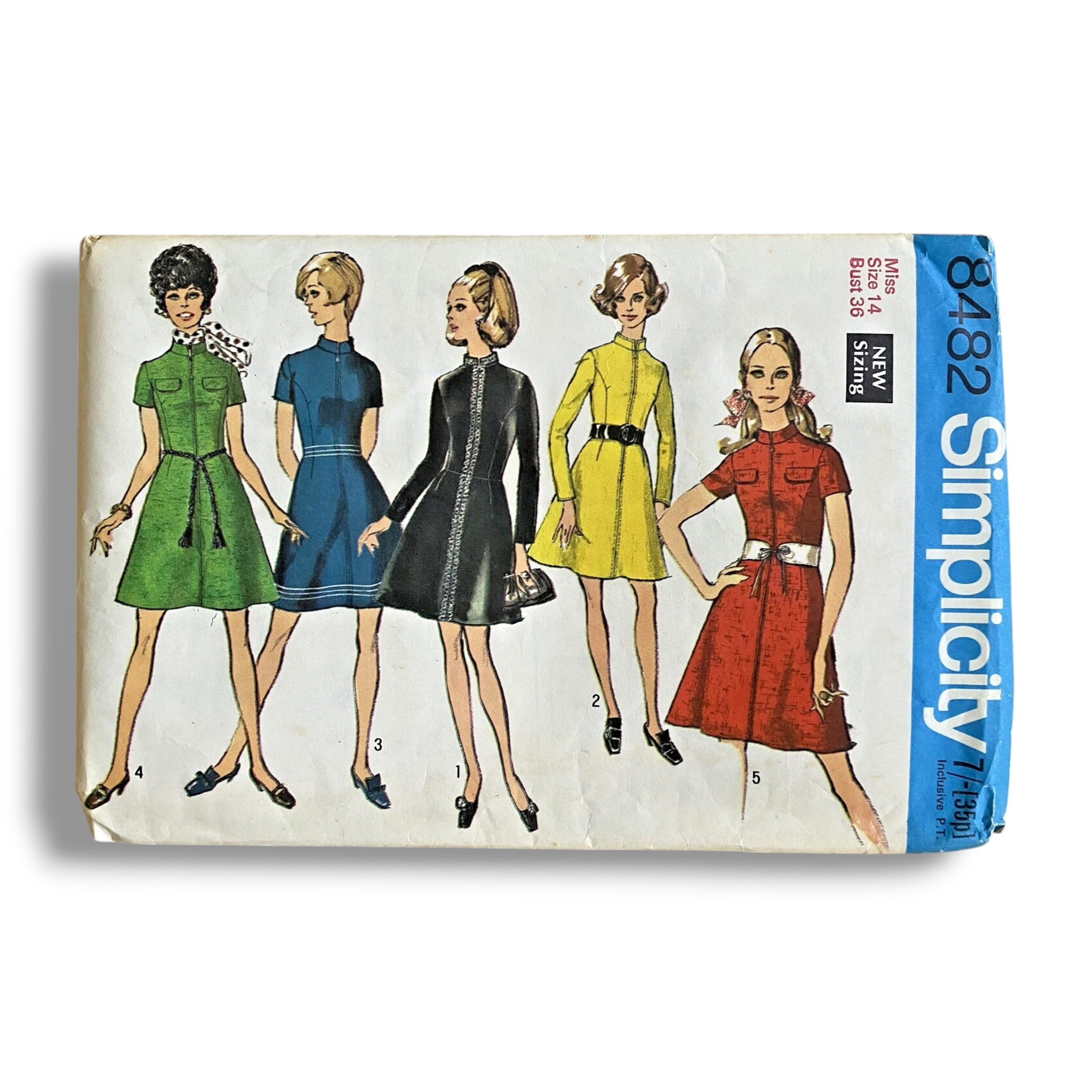 Simplicity 8482, 60s Dress/Belt, Size 14/36, Factory Folded, Vintage Sewing Pattern