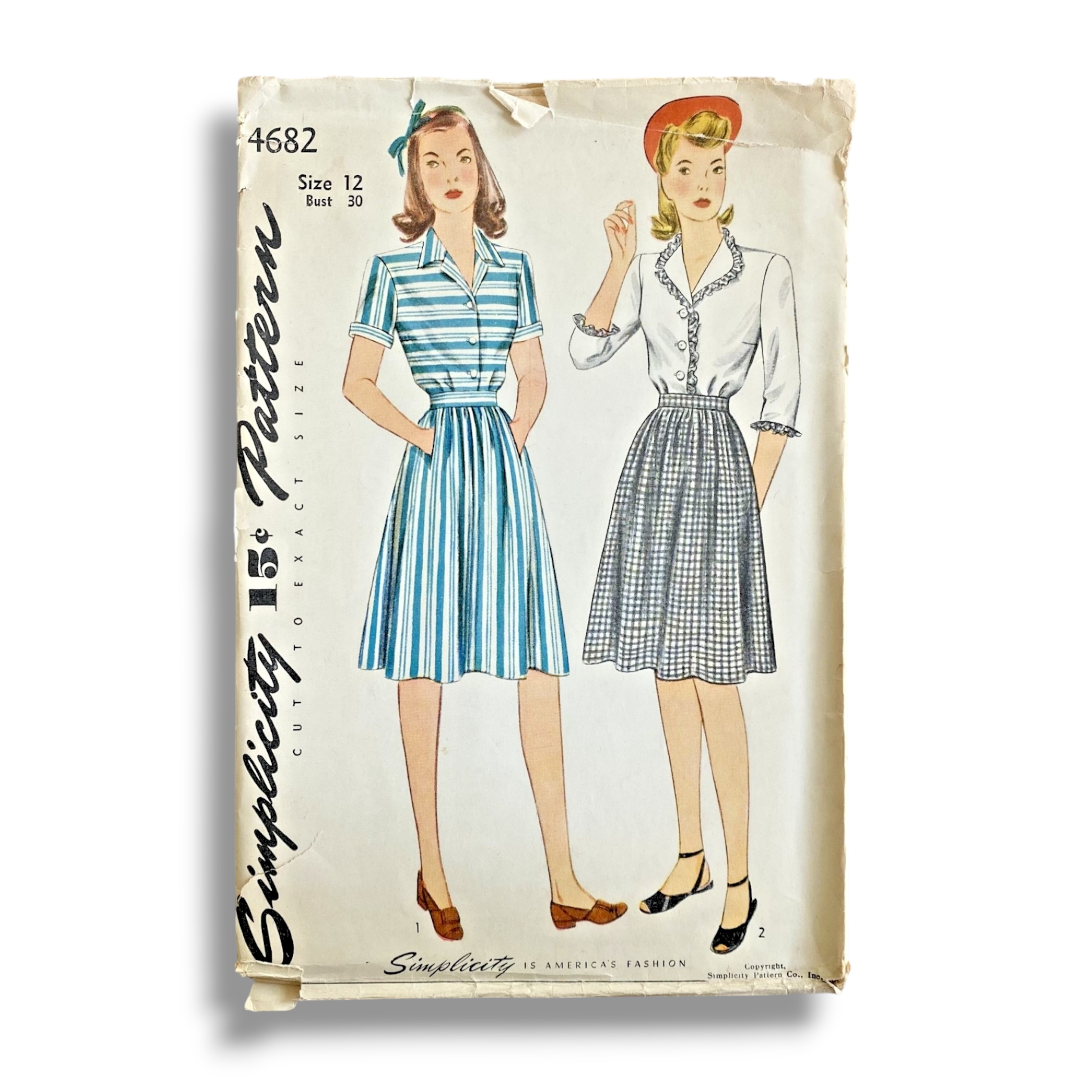 Simplicity 4682, 40s Dress, Size 12/30, Factory Folded, Vintage Sewing Pattern