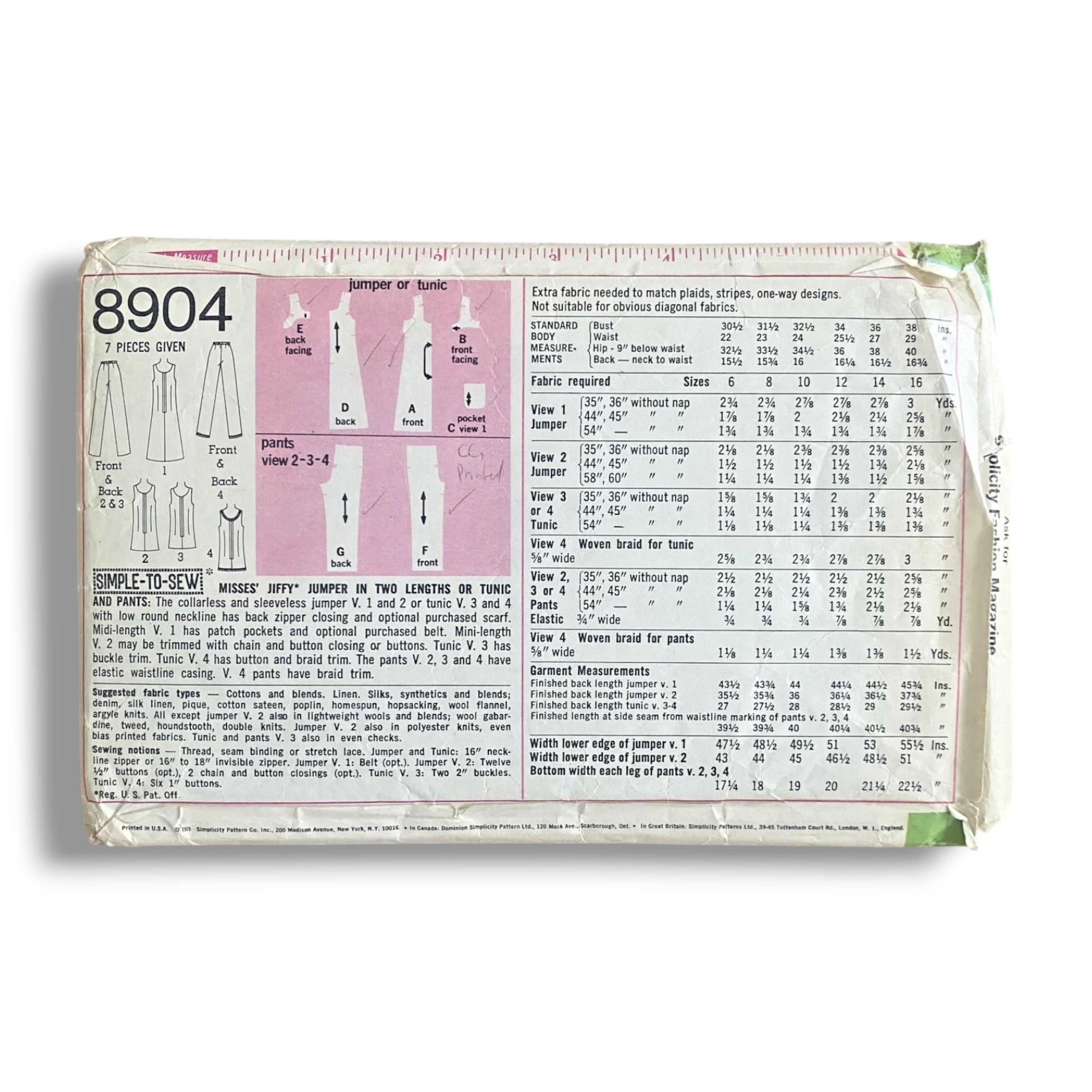 Simplicity 8904, 70s Jumper:Tunic:Pant, Size 12:34, Cut & Complete, Vintage Sewing Pattern1.PNG