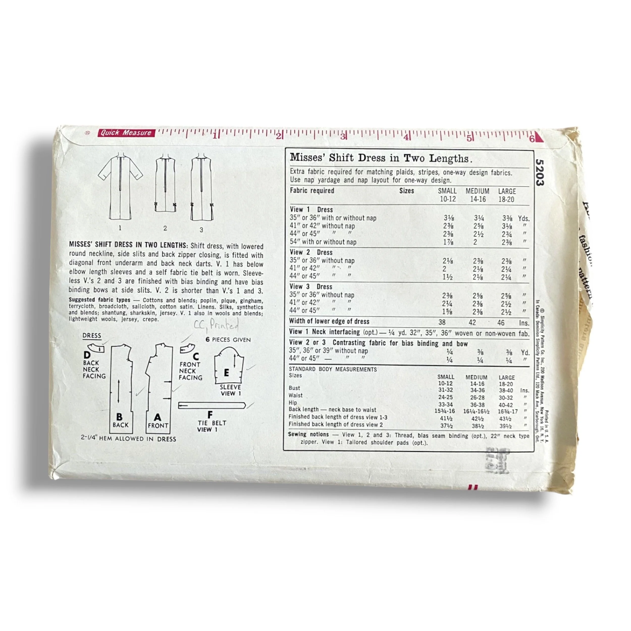 Simplicity 5203, 60s Dress, Size Small 10-12, Cut & Complete, Vintage Sewing Pattern1.jpg