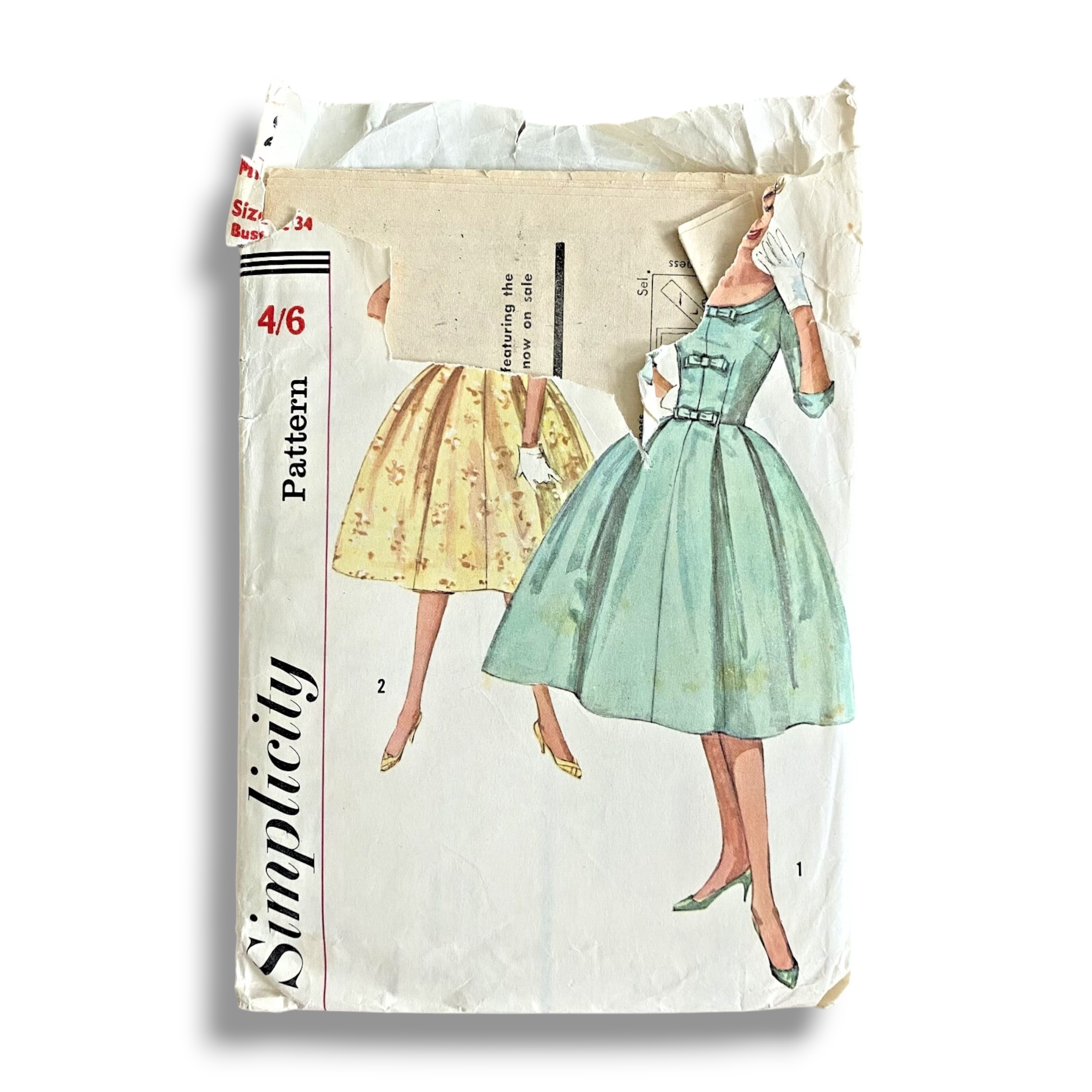 Simplicity 2763, 50s Dress, Size 14/34, Cut & Complete, Vintage Sewing Pattern