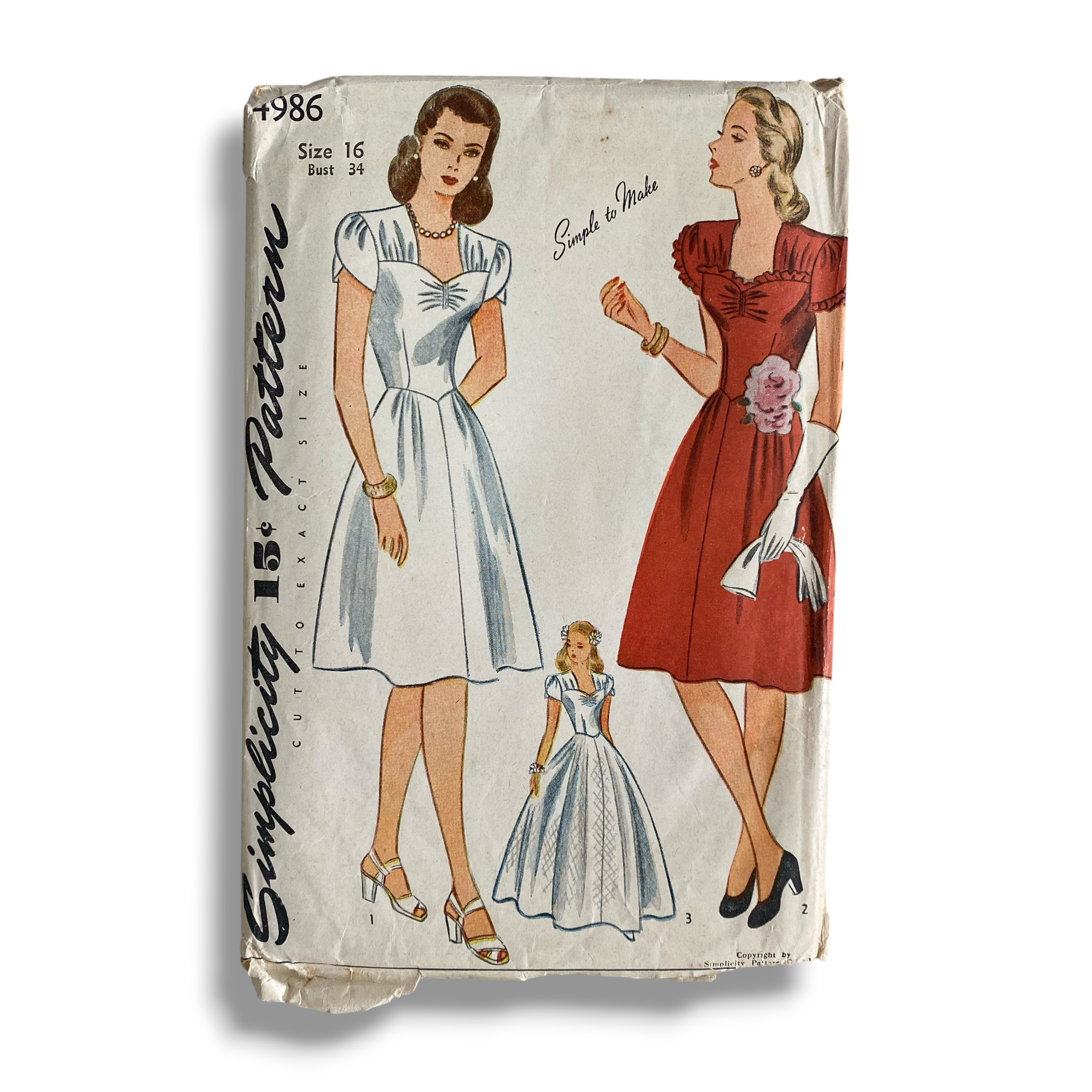 Simplicity 4986, 40s Daytime and Evening Dress, Size 16/34, Cut & Complete, Vintage Sewing Pattern
