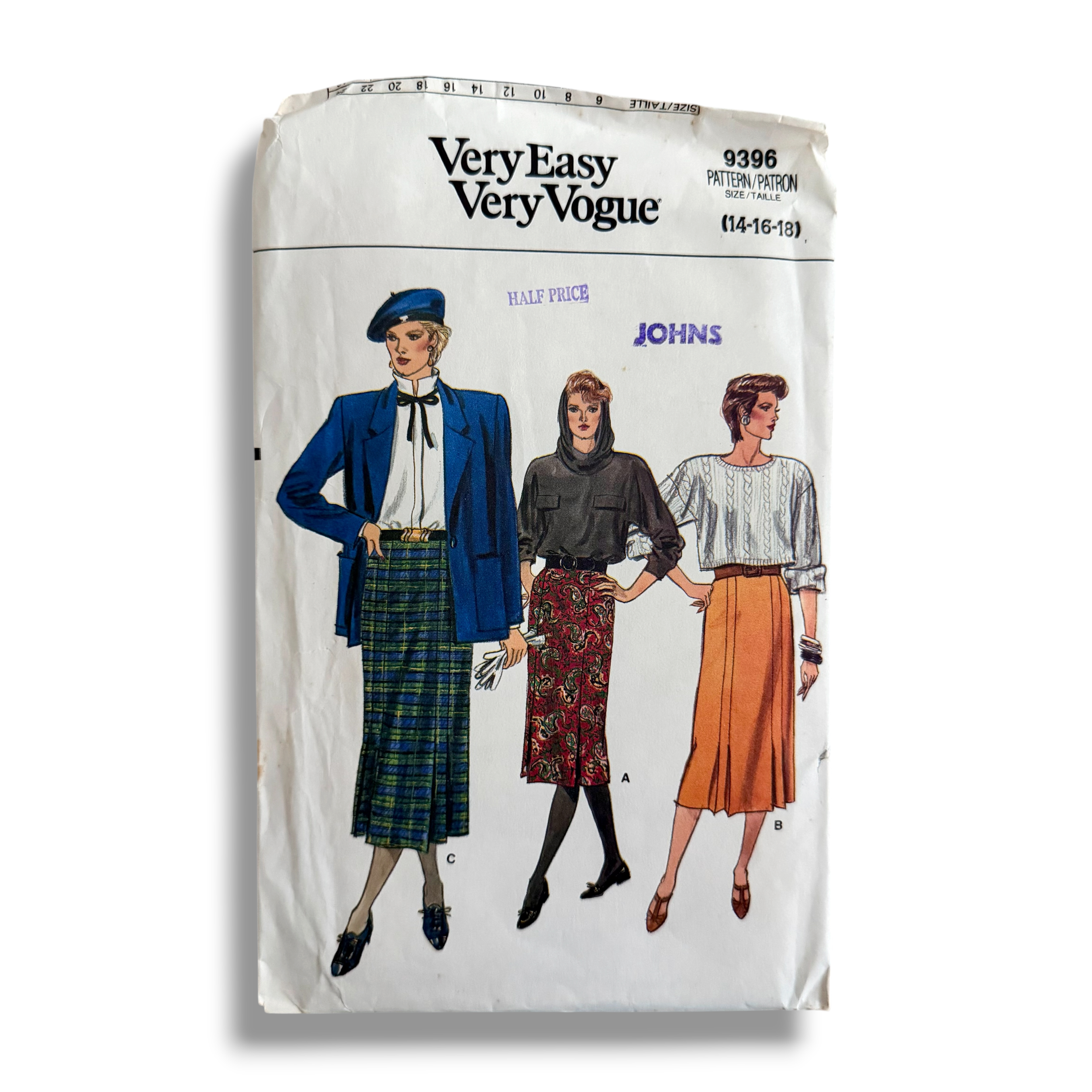 Vogue 9396, 80s Skirt, Sizes 14-16-18, Cut & Complete, Vintage Sewing Pattern