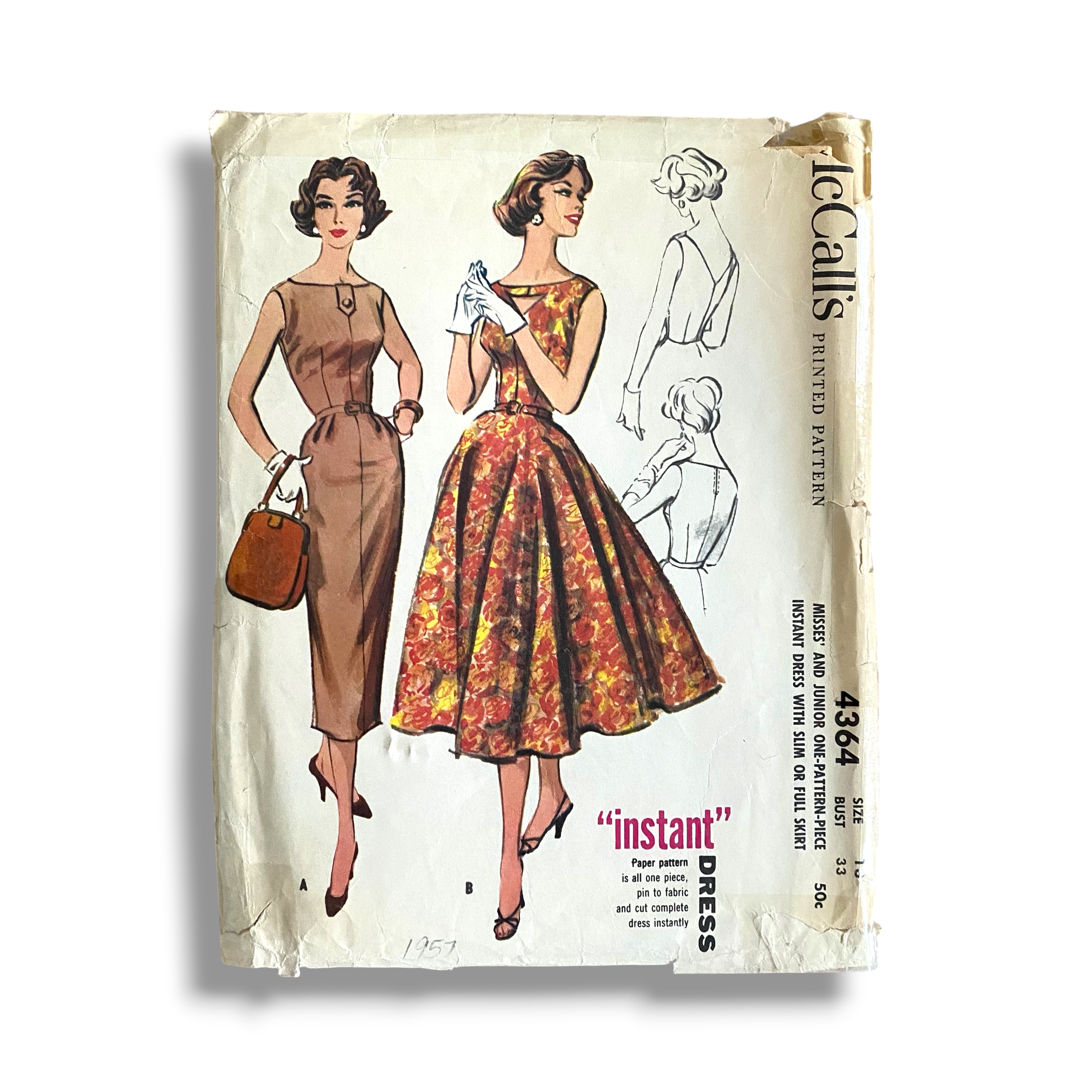 McCalls 4364, 50s Dress, Size 13/33, Cut & Complete, Vintage Sewing Pattern