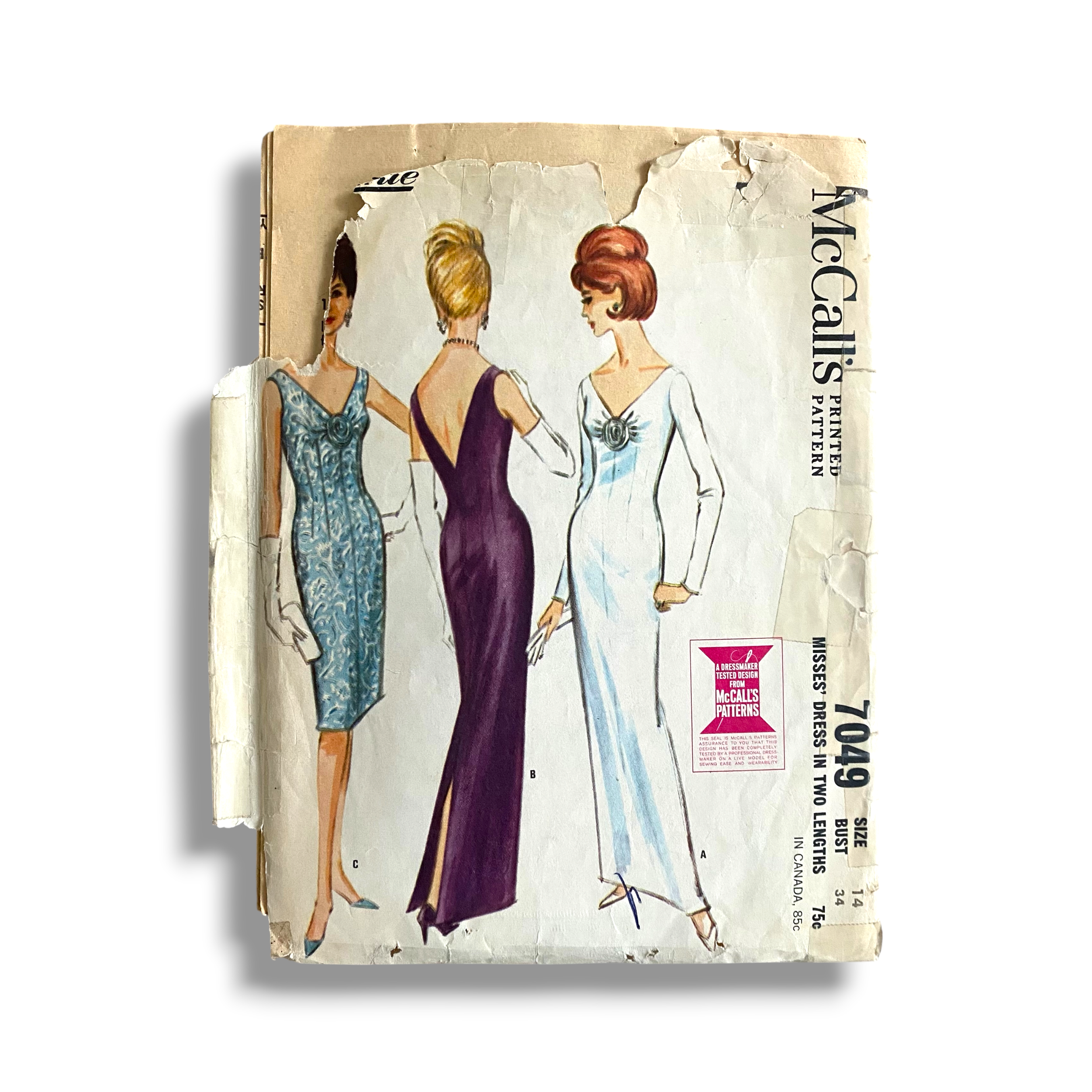 McCalls 7049, 60s V-neck Dress, Size 14:34, Cut & Complete, Vintage Sewing Pattern1.PNG