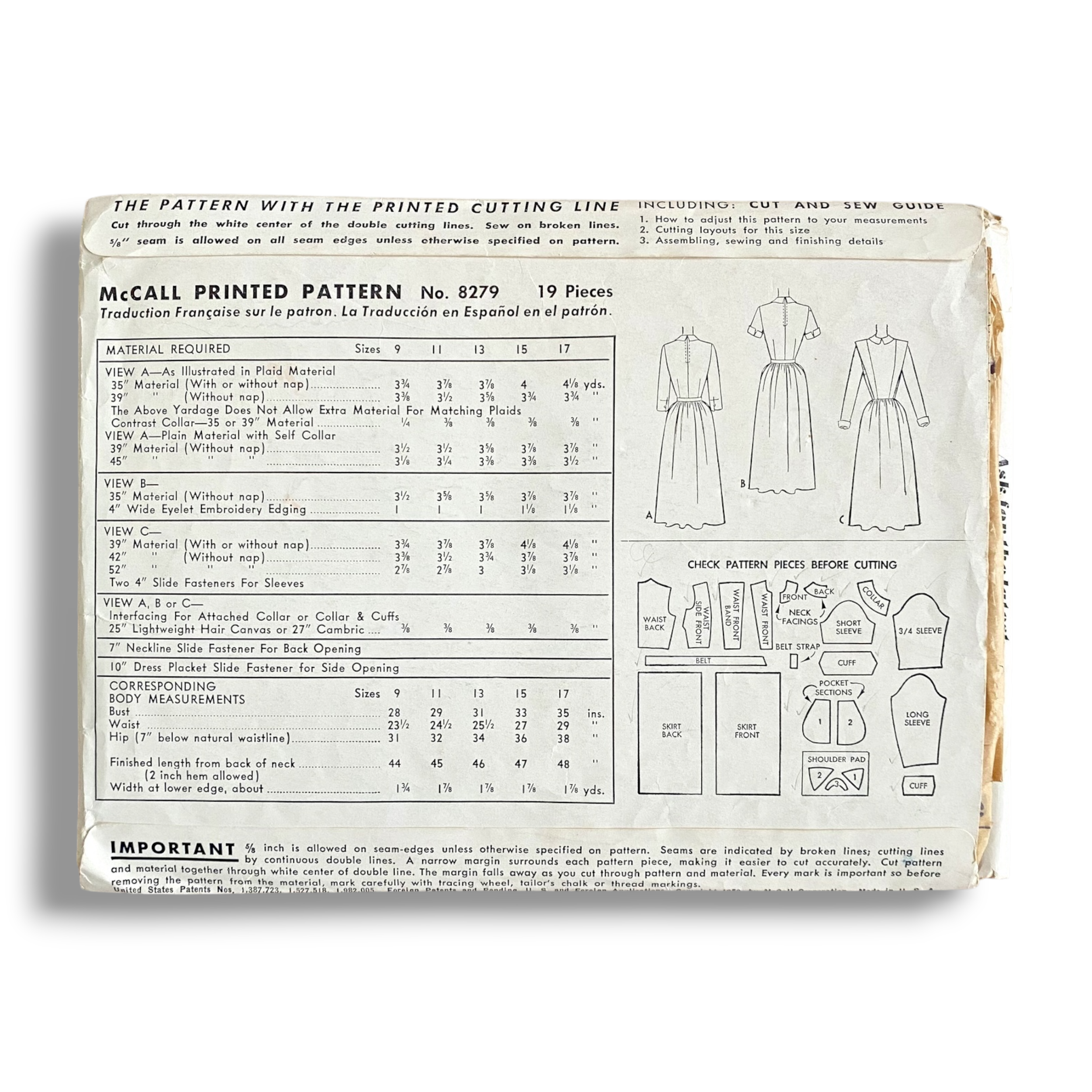 McCall 8279, 50s Dress, Size 15J:32, Cut & Complete, Vintage Sewing Pattern1.PNG