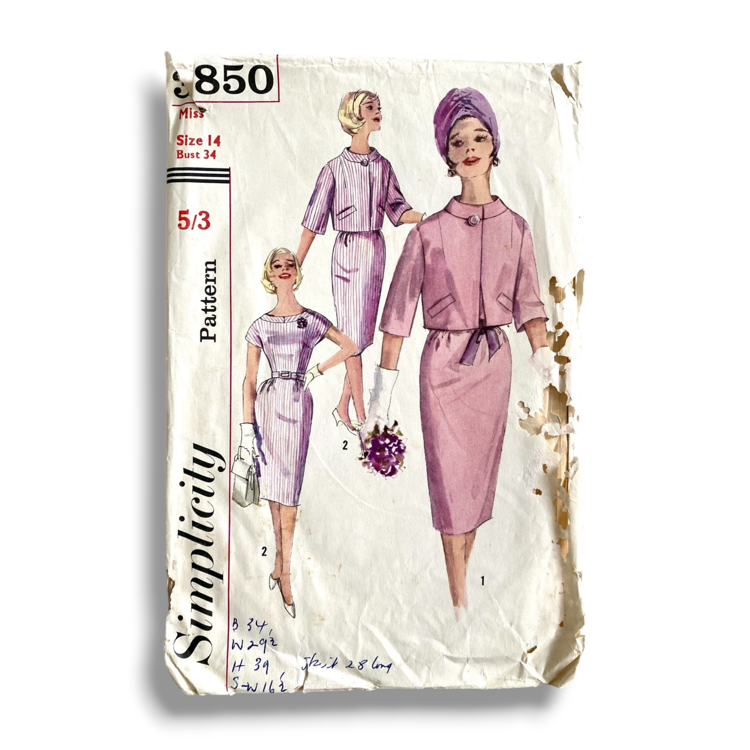 Simplicity 3850, 60s Dress/Jacket, Size 14/34, Cut & Complete, Vintage Sewing Pattern