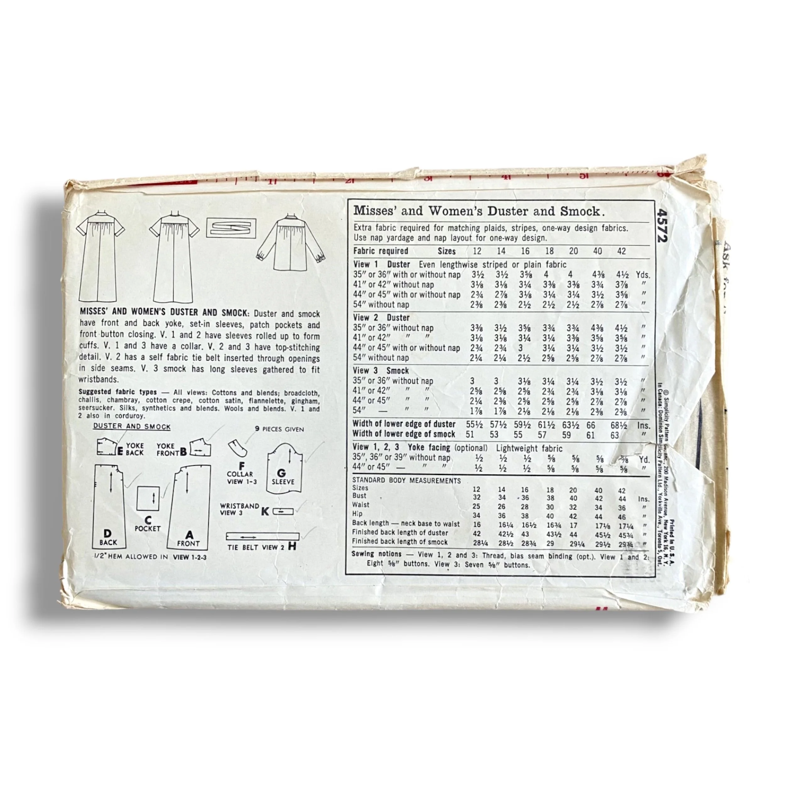 Simplicity 4572, 60s Duster:Smock, Size 16:36, Cut & Complete, Vintage Sewing Pattern1.jpg