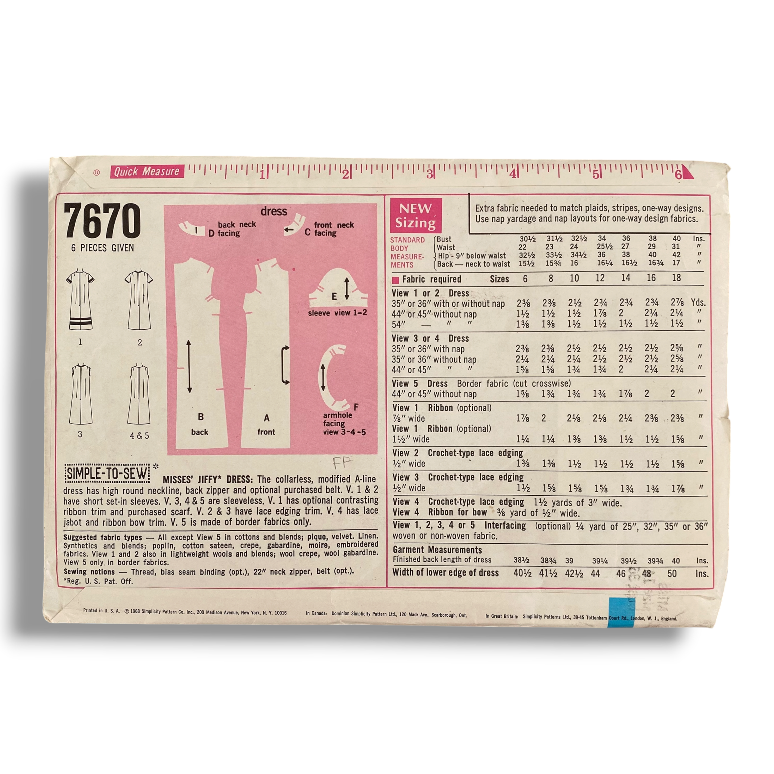 Simplicity 7670, 60s Jiffy Dress, Size 14:36, Factory Folded, Vintage Sewing Pattern1.PNG