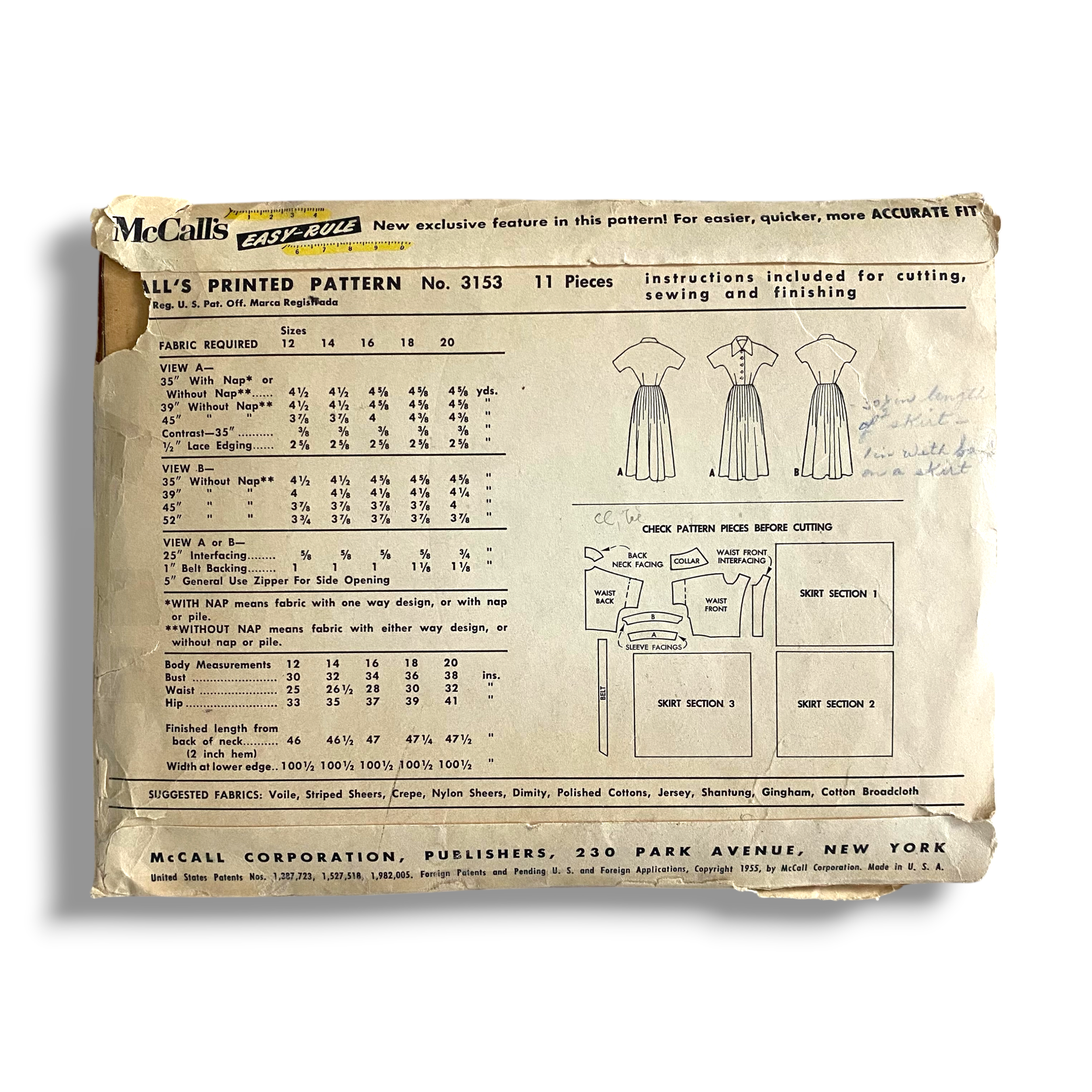 McCalls 3153, 50s Dress, Size 14:32, Cut & Complete, Vintage Sewing Pattern1.PNG