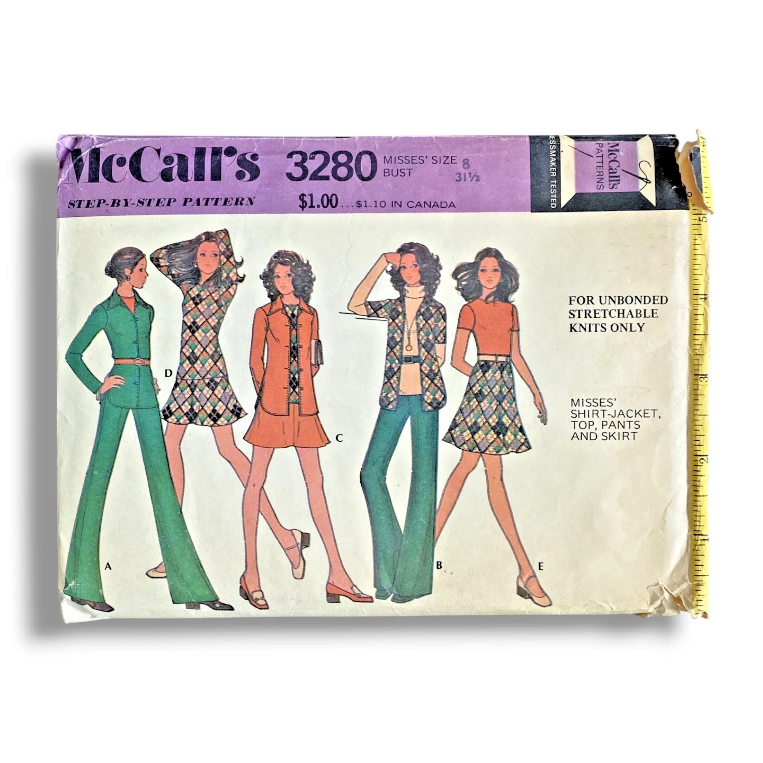 McCalls 3280, 70s Shirt-Jacket:Top:Pant:Skirt, Size 8:31.5, Cut & Complete, Vintage Sewing Pattern.jpg