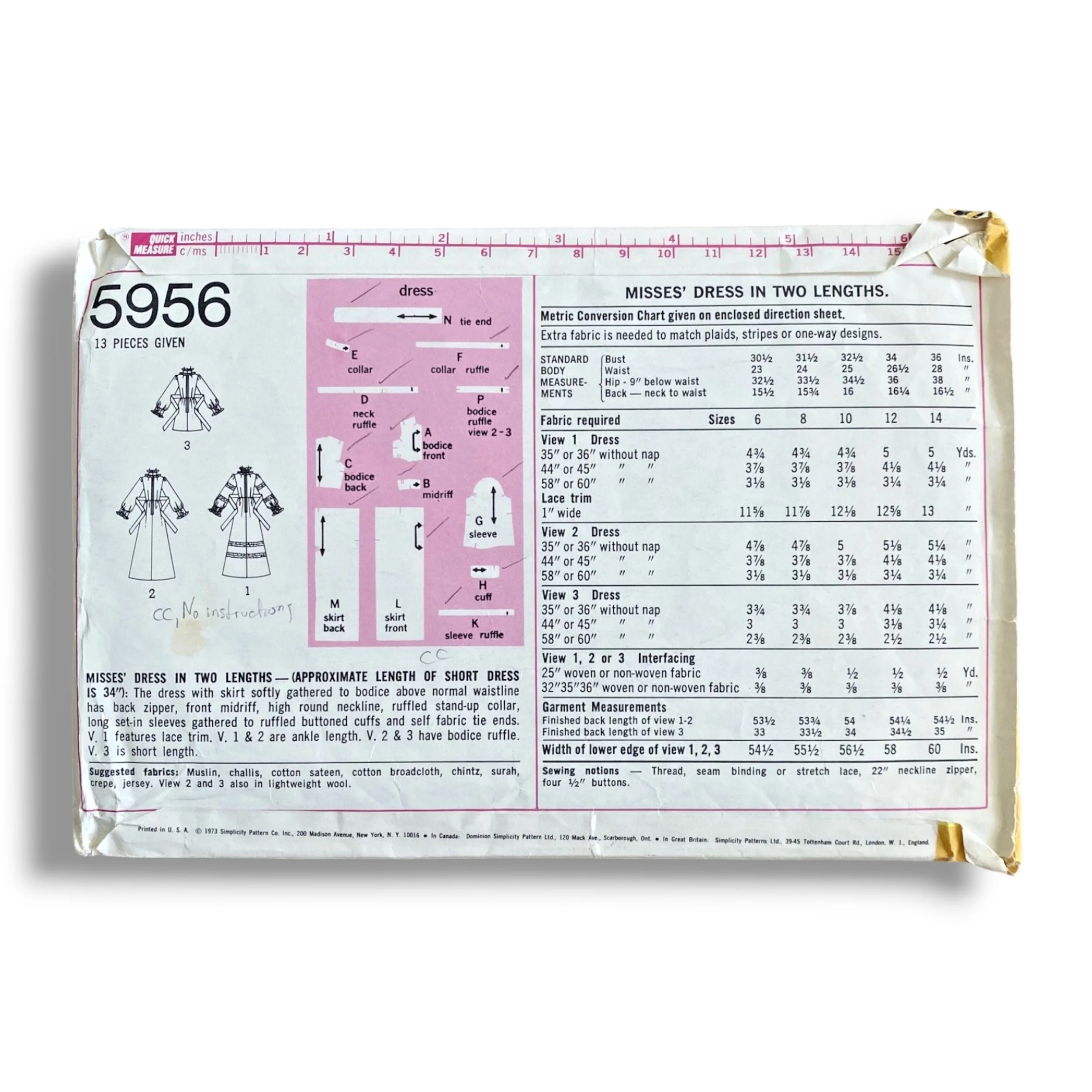 Simplicity 5956, 70s Dress, Size 12:34, Cut, Vintage Sewing Pattern1.jpg