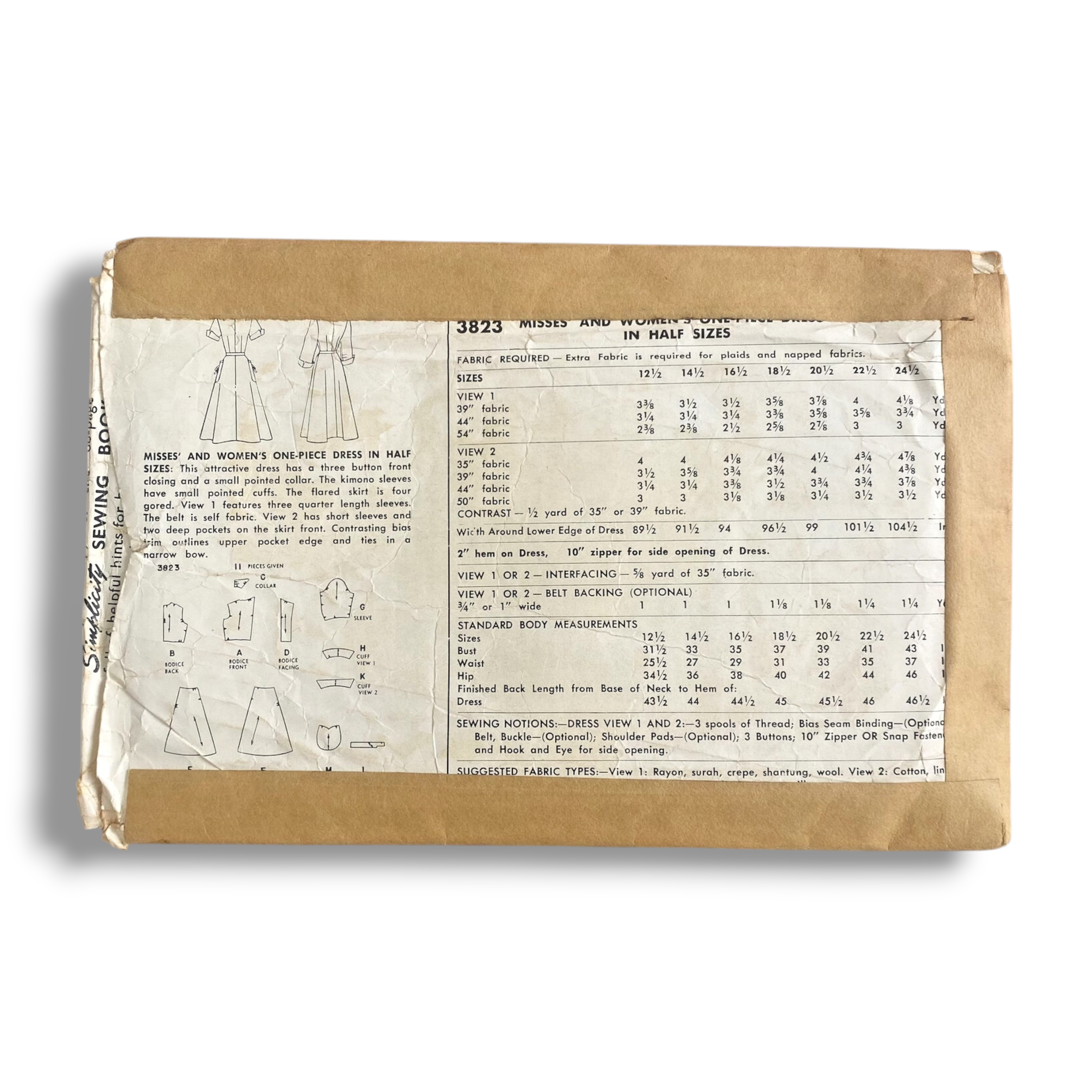 Simplicity 3823, 50s Dress, Size 14.5:33, Cut & Complete, Vintage Sewing Pattern1.PNG