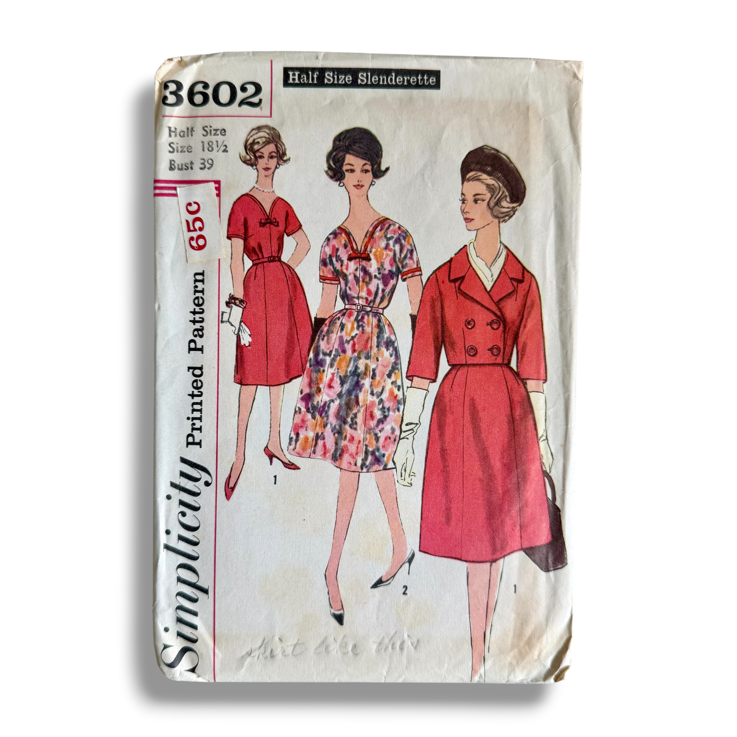 Simplicity 3602, 60s Dress & Jacket, Size 18.5/39, Cut & Complete, Vintage Sewing Pattern