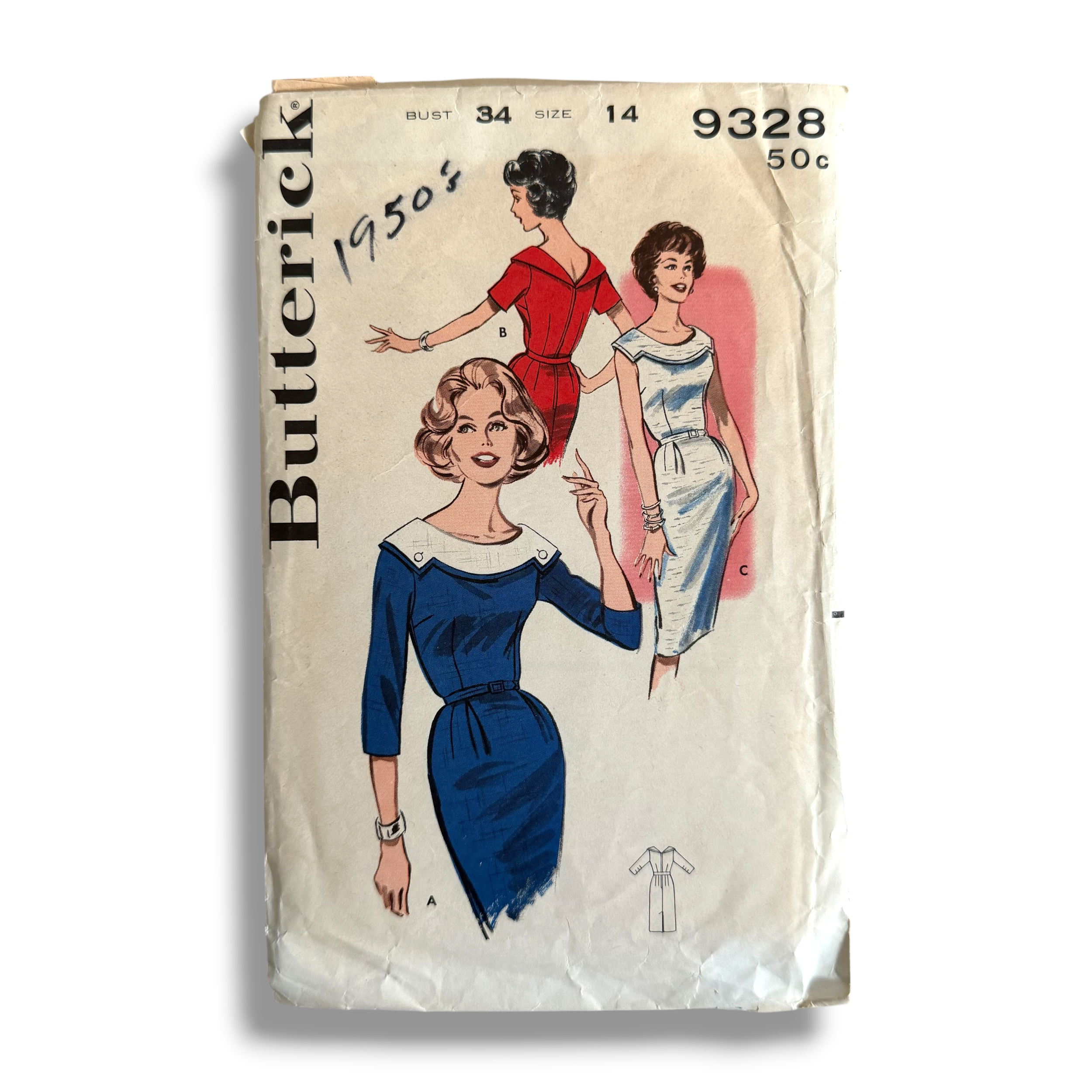 Butterick 9328, 60s Dress, Size 14, Bust 34, Cut & Complete, Vintage Sewing Pattern