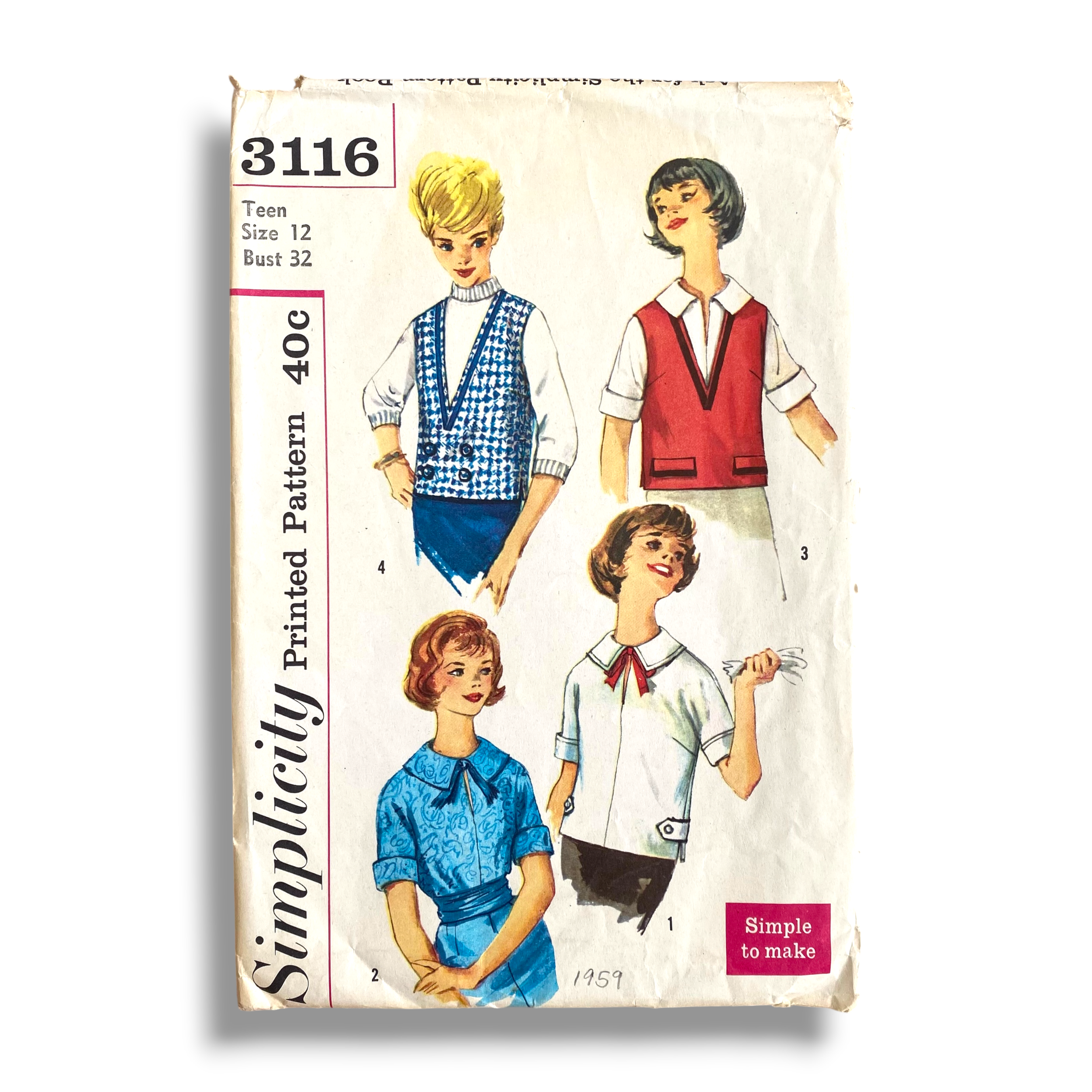 Simplicity 3116, 50s Blouse and Jerkin, Size 12:32, Cut & Complete, Vintage Sewing Pattern0.PNG