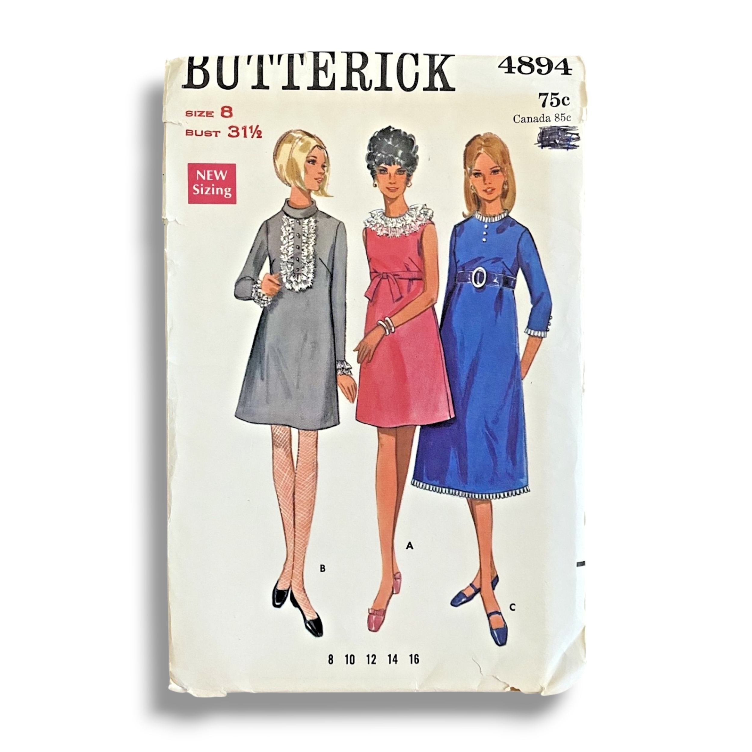 Butterick 4894, 60s Dress, Size 8/31.5, Factory Folded, Vintage Sewing Pattern