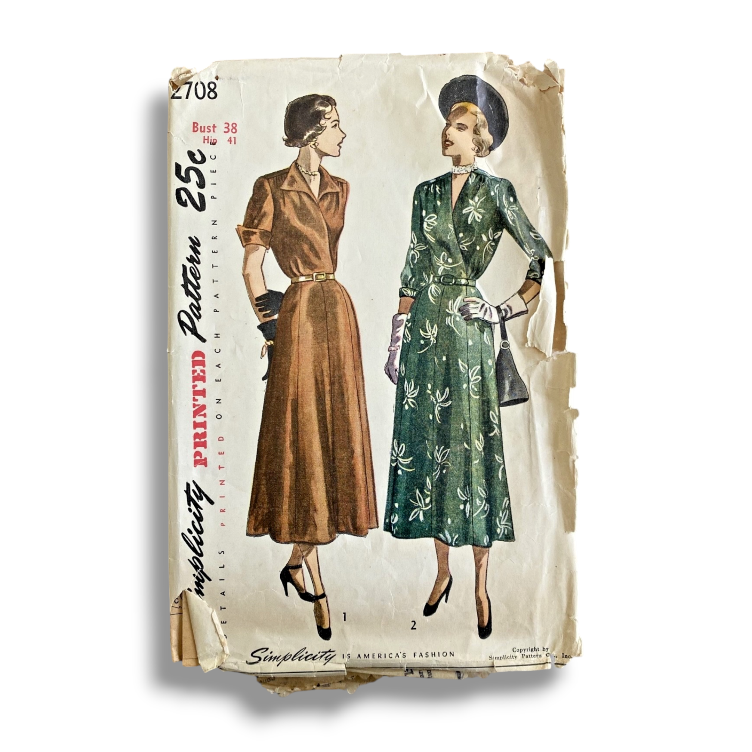 Simplicity 2708, 40s Dress, Bust 38/Hip 41, Cut & Complete, Vintage Sewing Pattern