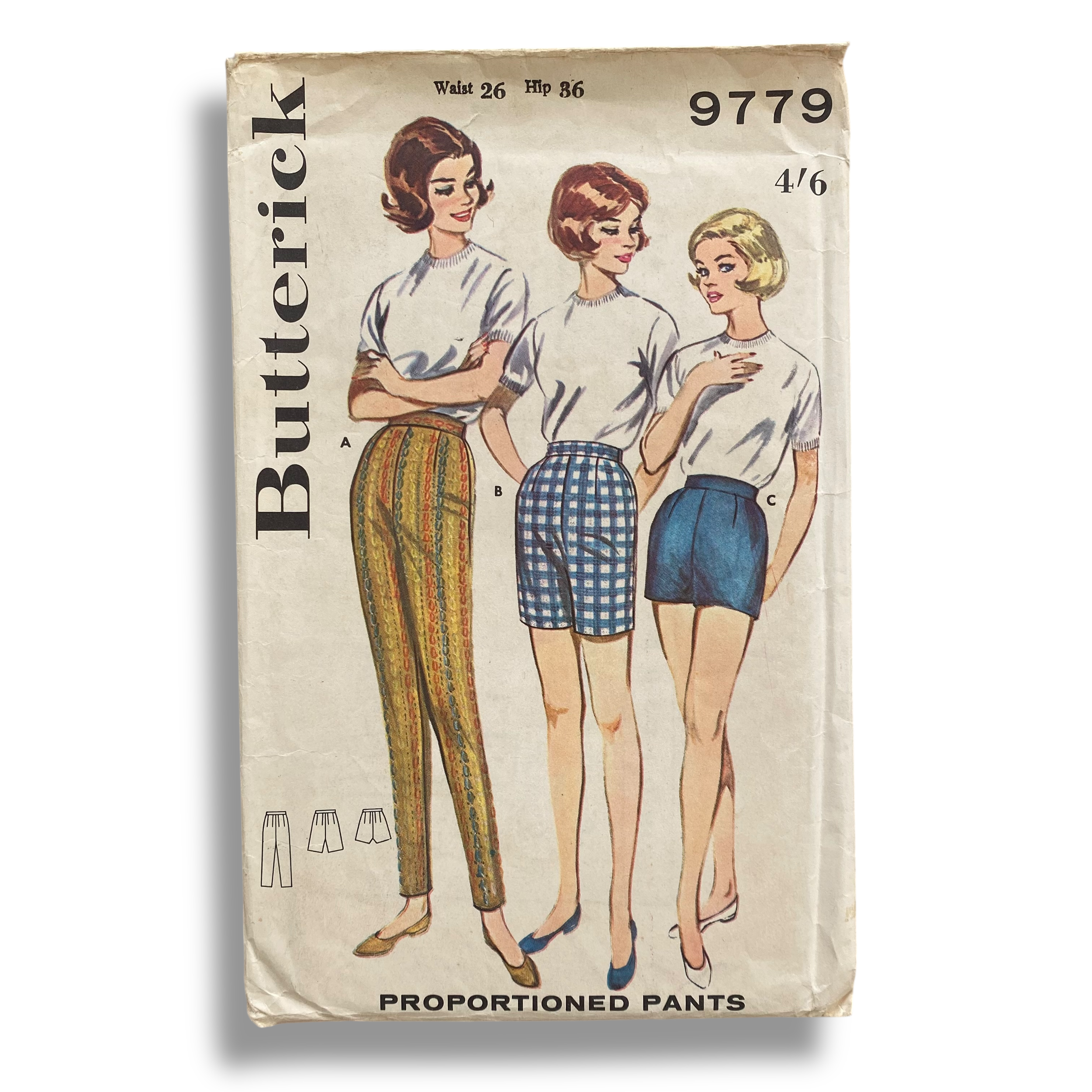 Butterick 9779, 60s Pants, Waist 26/Hip 36, Cut & Complete, Vintage Sewing Pattern