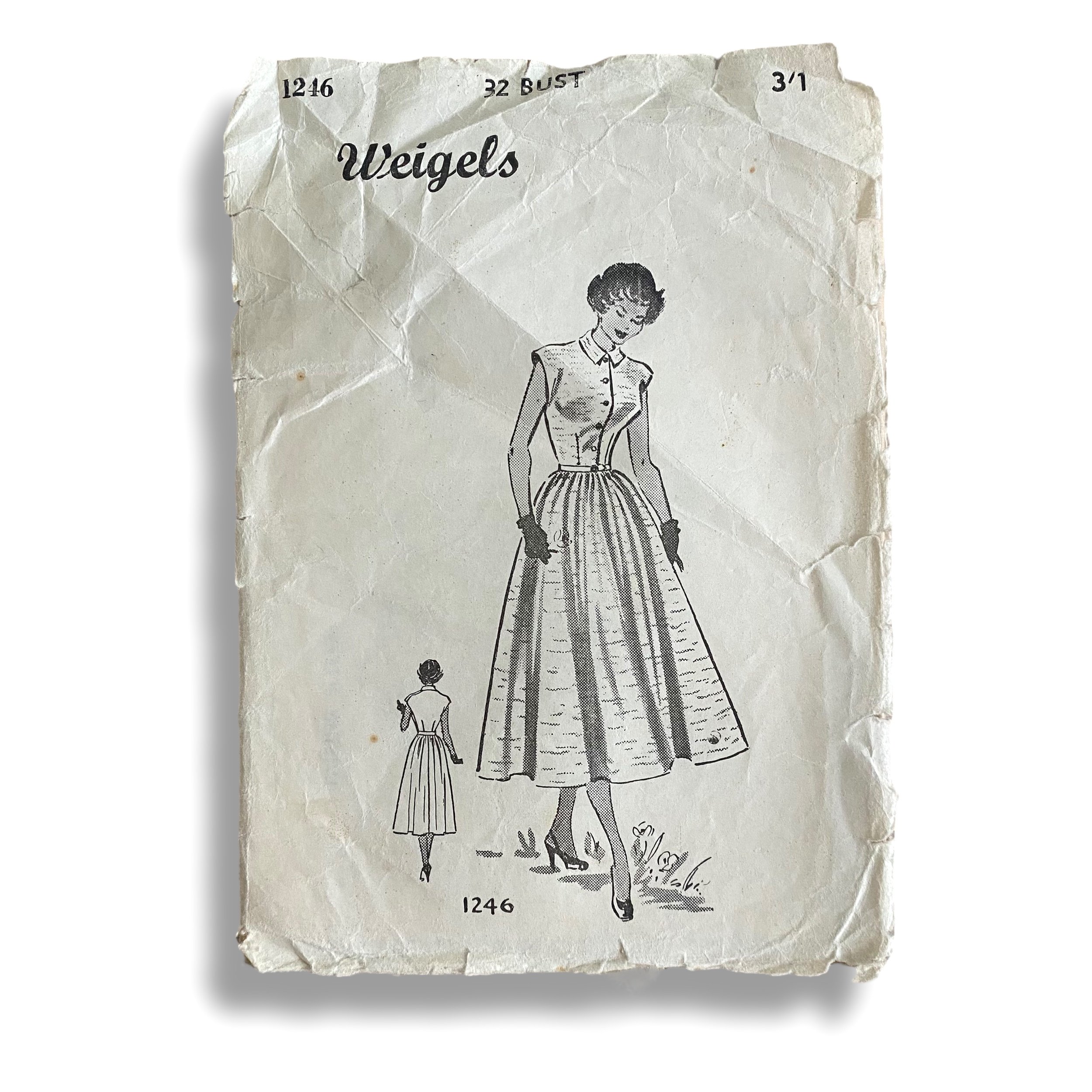 Weigels 1246, 50s Dress, Bust 32, Factory Folded, Vintage Sewing Pattern
