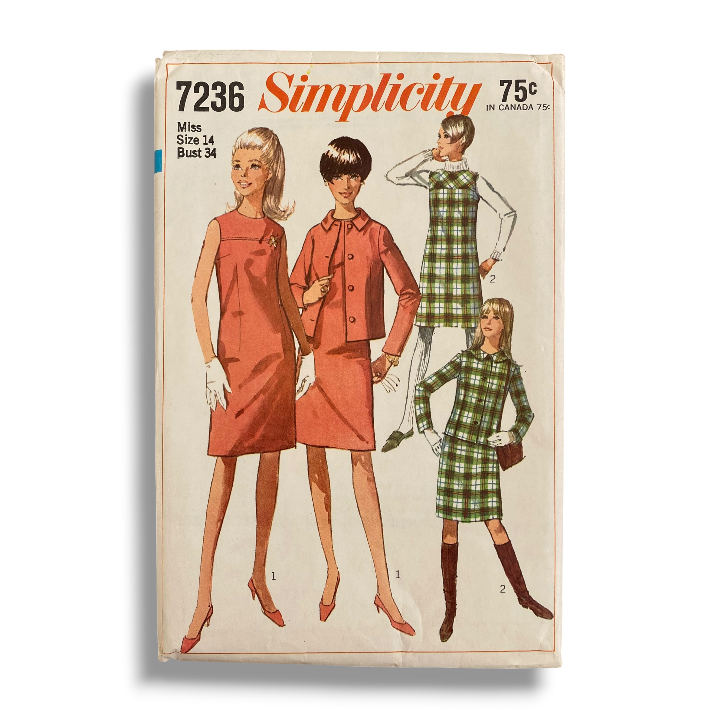 Simplicity 7236, 60s Jacket/Dress/Jumper, Size 12/34, Factory Folded, Vintage Sewing Pattern
